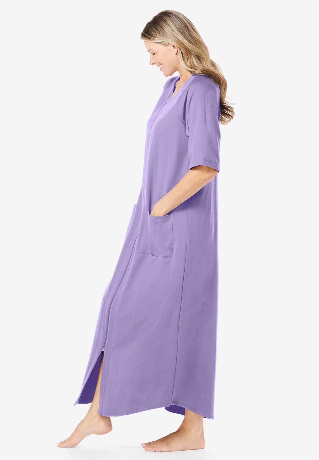 Dreams & Co. Women's Plus Size Long French Terry Zip-Front Robe (Petite Available)