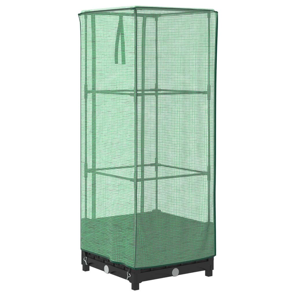 Bancal alto con accesorio de invernadero, 40 x 40 x 123 cm, aspecto de ratán, color negro, para balcón, jardín, terraza y pequeños jardines urbanos