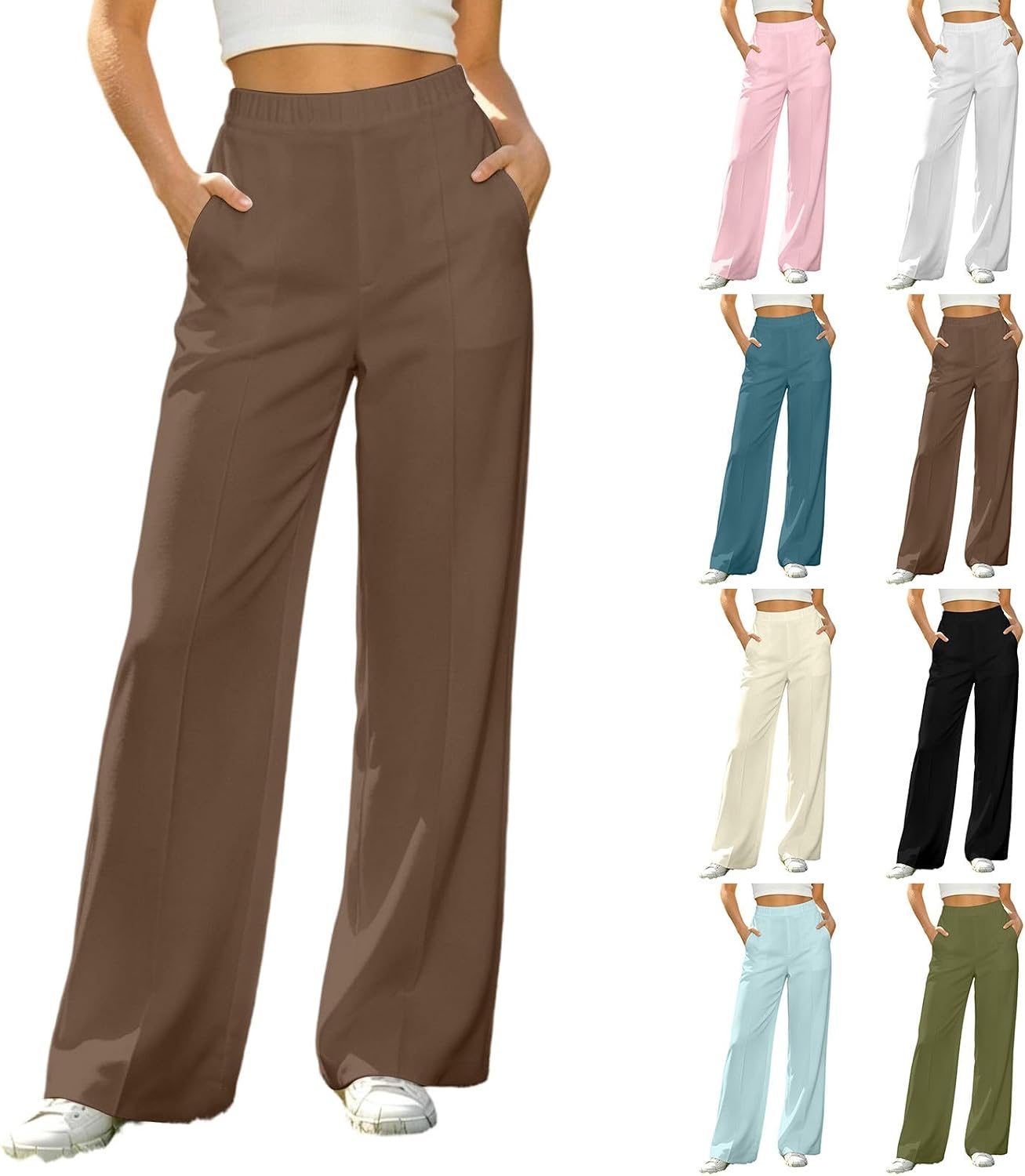 Women's Straight Leg Palazzo Pants Casual Dressy Lightweight Wide Leg High Waist Trousers Comfy Slacks with Pocket