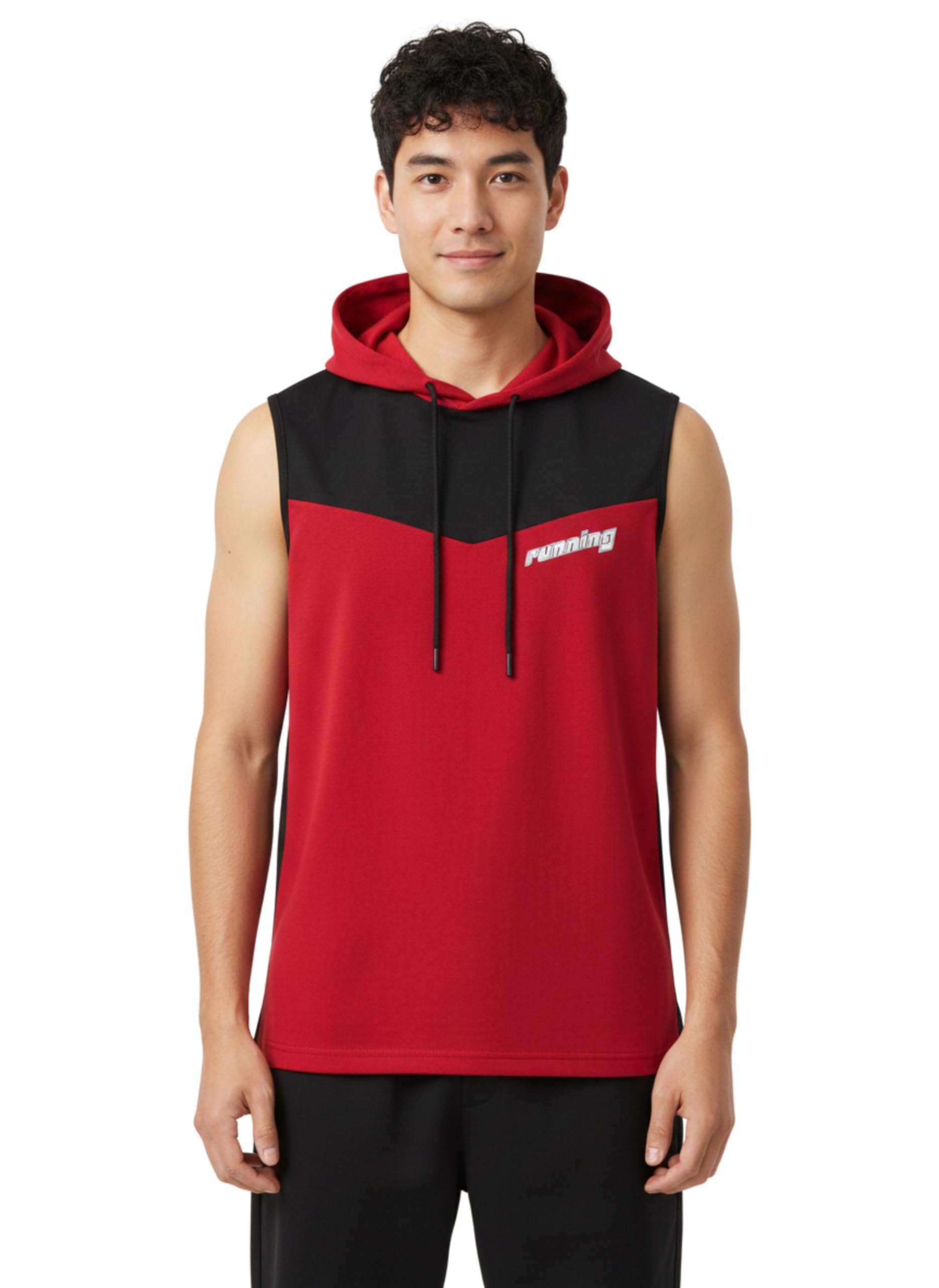 cliffix Men's Sleeveless Hooded T-Shirt, Colour Block Design, Running Graphic, Drawstring Hood-picture-49