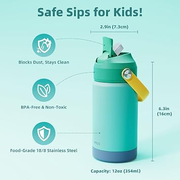 RAYMYLO Insulated Water Bottle 32oz (Indigo/Black) + Insulated Kids Water Bottle 12oz (Green Combination)