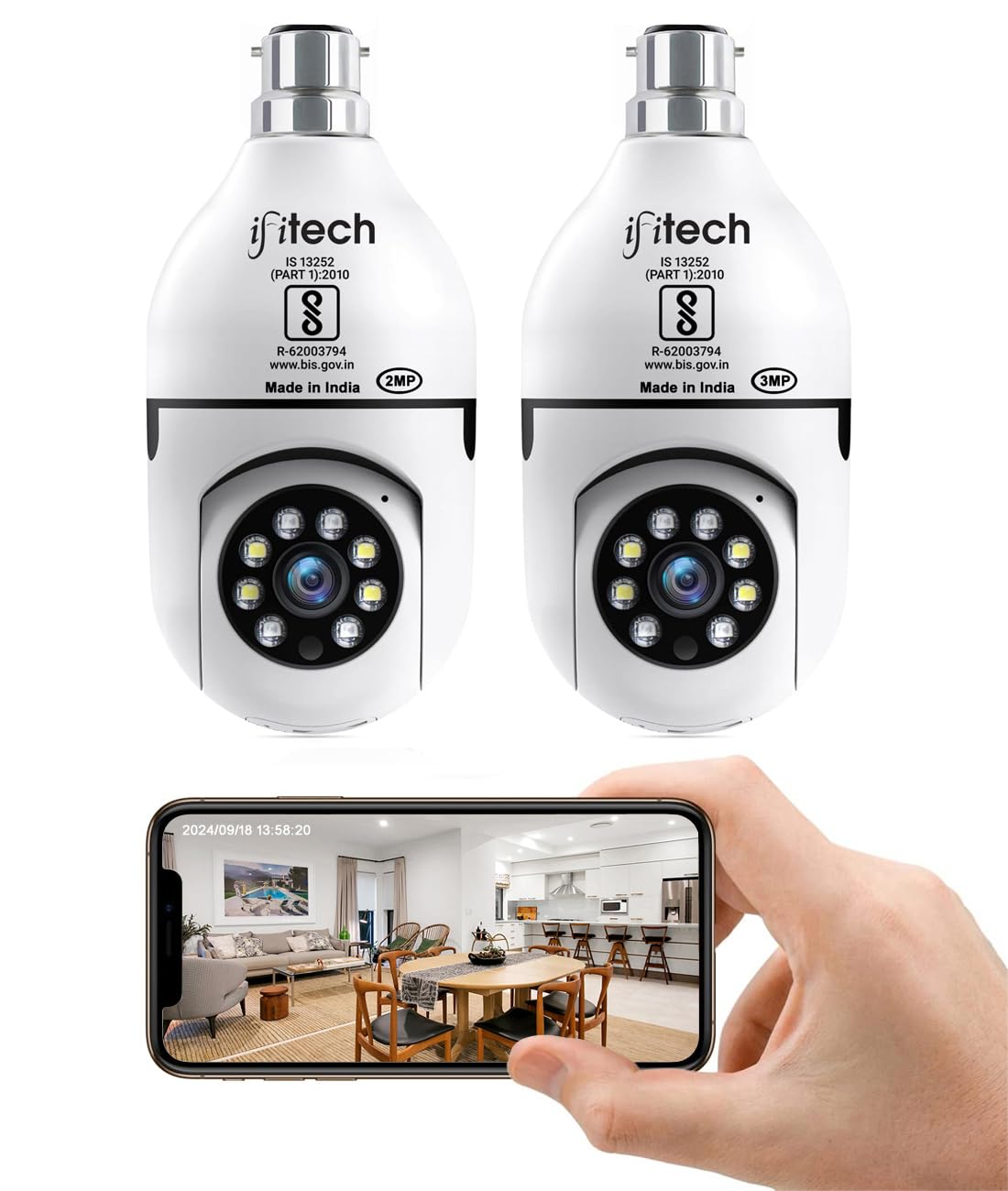 IFITech 2MP & 3MP WiFi Bulb Camera, Indoor CCTV Camera – WiFi Connectivity | 360° Coverage | Two-Way Audio | Colorful Night Vision | Perfect for Home, Shop, Godown & Office Monitoring (Combo Pack)-image-19