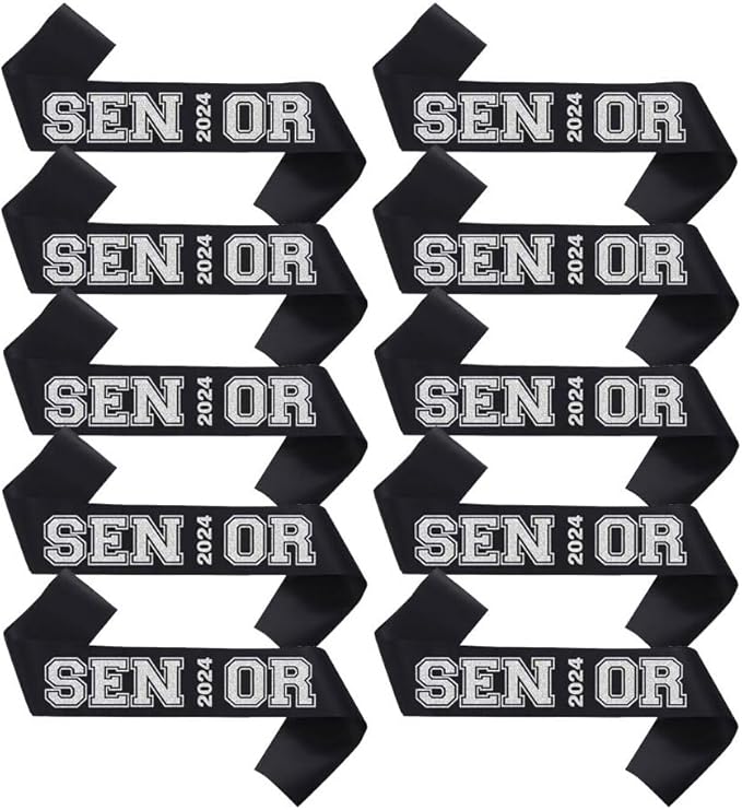 Senior Sash 2024, Black Sashes 10 Pack with Silver Glitter