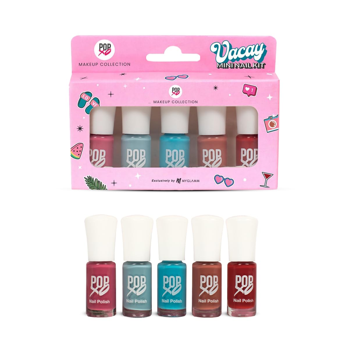 MyGlamm POPxo Makeup – Mini Nail Kit – Vacay – 15ml (Set of 5) | Glossy Nail Polish Set | Long Lasting & High Gloss Effect | Chip Resistant Nail Paints | Cruelty-free & Vegan