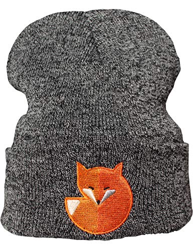 Baddery Beanie - „Fuchs“ - Bestickte Strickmütze für Herren & Damen - Warme Wintermütze (One Size - Antique Grey)