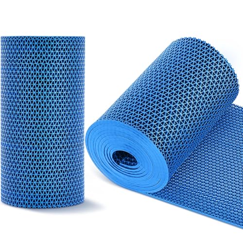 Reallnaive 12inx32.8ft Pool Mat Non Slip Drainage Mats Swimming Pool Floor Deck Mats Large Rugs PVC Splash Mesh Hollow Rubber Doormat Roll for Outdoor Indoor Patio Garage Kitchen Bathroom Safety(Blue)
