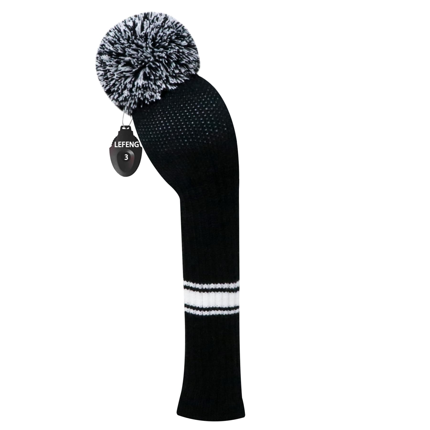LeFeng 1Pcs Golf Club Cover, Knitted Golf Head Cover for 460cc Driver Fairway Woods and Hybrid with Cute Pom Pom and Number Tag(Pure Black,for Fairway)