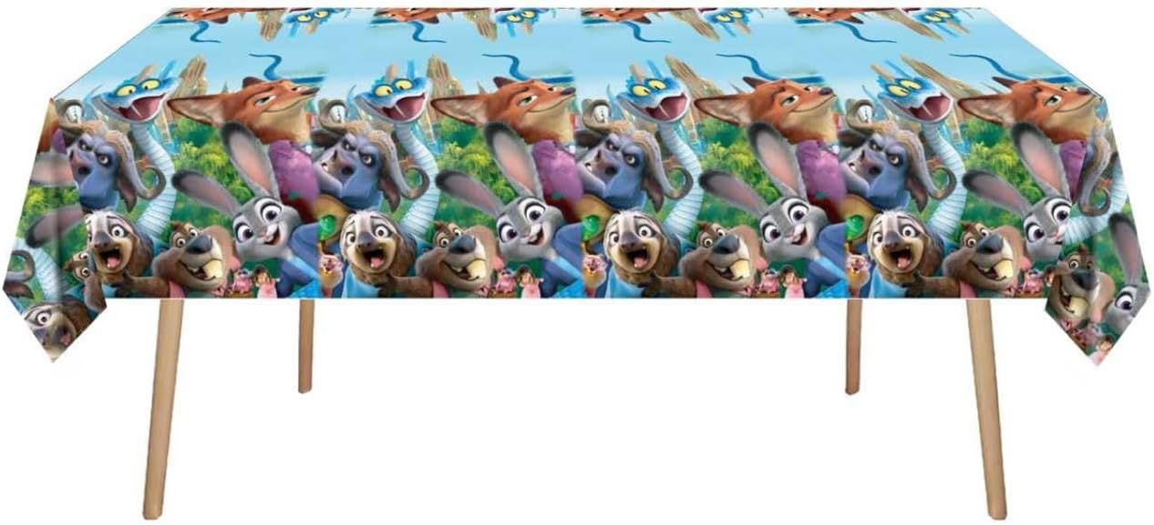 68PCS Zootopia2 Party Tableware Set, Including 6 Hanging Swirls, 1 Tablecloth (71''x42''), 20 7-inch Plates, 20 9-inch Plates, 20 Napkins, 1 Banner Zootopia Themed Birthday Party Decoration Supplies