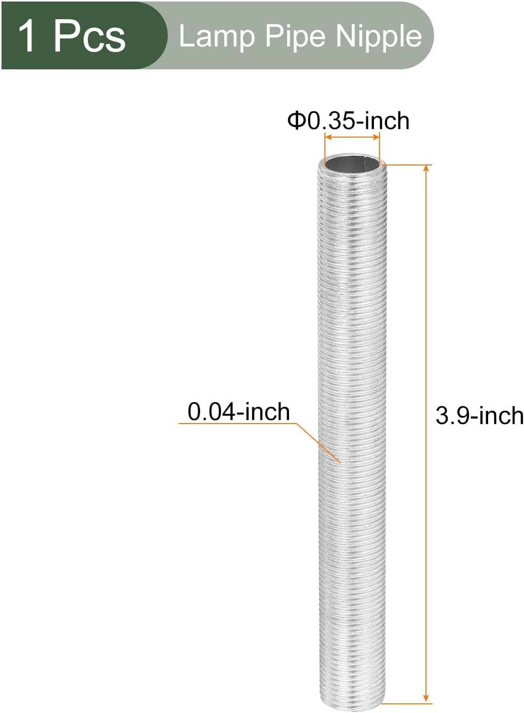 YOKIVE Lamp Pipe Nipple, 10cm Length M12 Thread 1mm Pitch Zinc Plated Hollow Pipe Lamp Repair Parts, Great for Light Fittings
