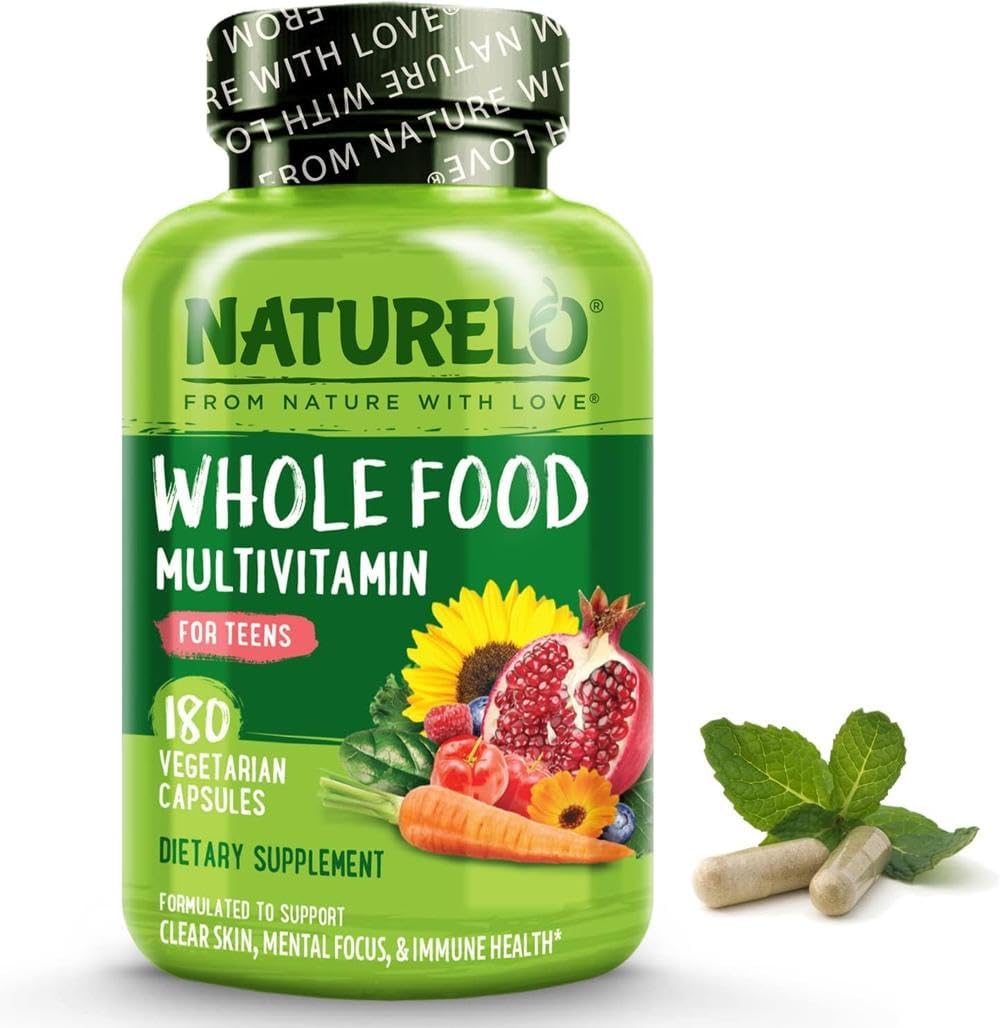 NATURELO Whole Food Multivitamin for Teens – Natural Vitamin, Mineral & Plant Extracts for Teenage Boys & Girls – Daily Nutrients for Active Children – 180 Vegan Capsules | 3 Month Supply