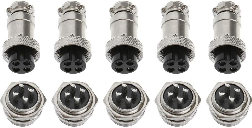 Jingzan 5PCS GX16 Aviation Plug 4 Pin 16MM Thread Female Socket Panel Metal Aviation Wire Connector &5 Pcs 4 Pin 16MM Thread Male Socket Panel Metal Aviation Wire Connector