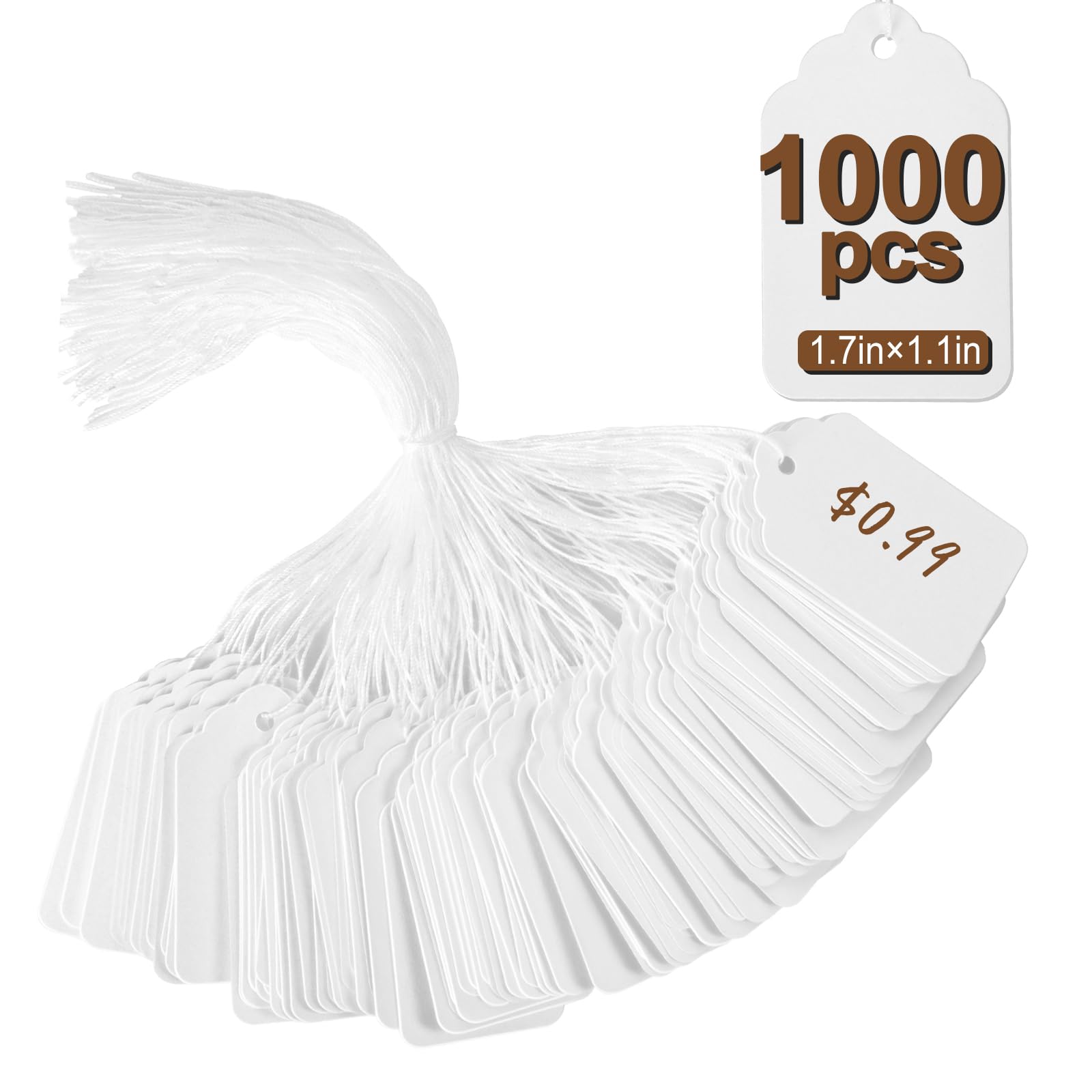 1000 PCS Price Tags with String,Actmuen 1.77 x 1.1 inches Hang Tag with Strings Attached,for Yard/Garage Sale‘s Name Labels for Bags Clothes Jewelry,