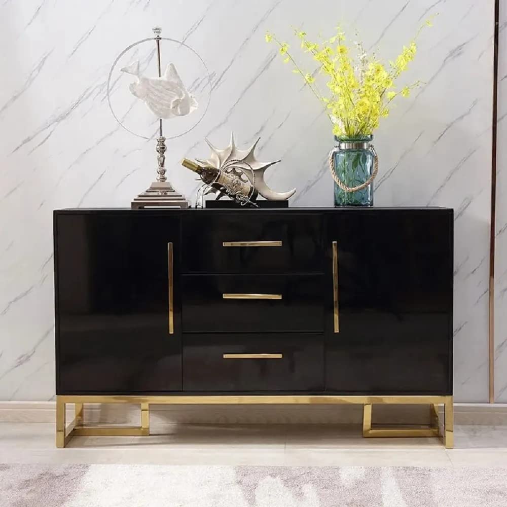 Modern 47" Black Buffet 2 Doors & 3 Drawers Sideboard Storage Cabinet in Gold-image-36