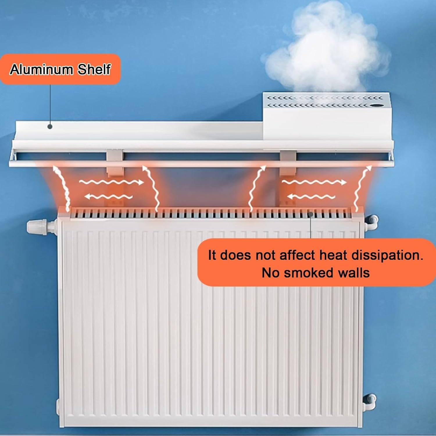 Mensola per radiatore con umidificatore da 55 cm, portasciugamani galleggiante ed evaporatore d'acqua, per cucina, bagno, ingresso, elegante soluzione salvaspazio (80 cm)