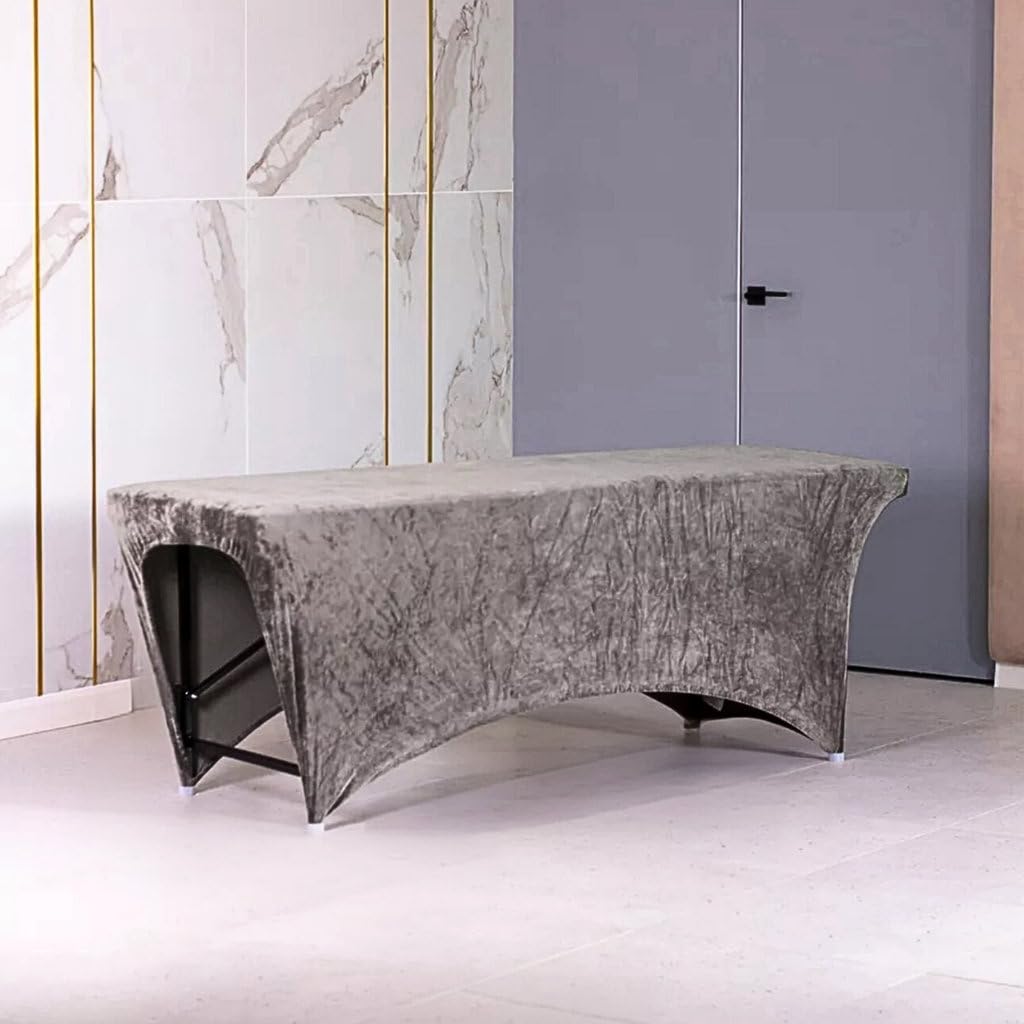 Funda para camilla estética, cosmética 180x60 cm, recorte para las rodillas, con una banda elástica - Marrón Claro