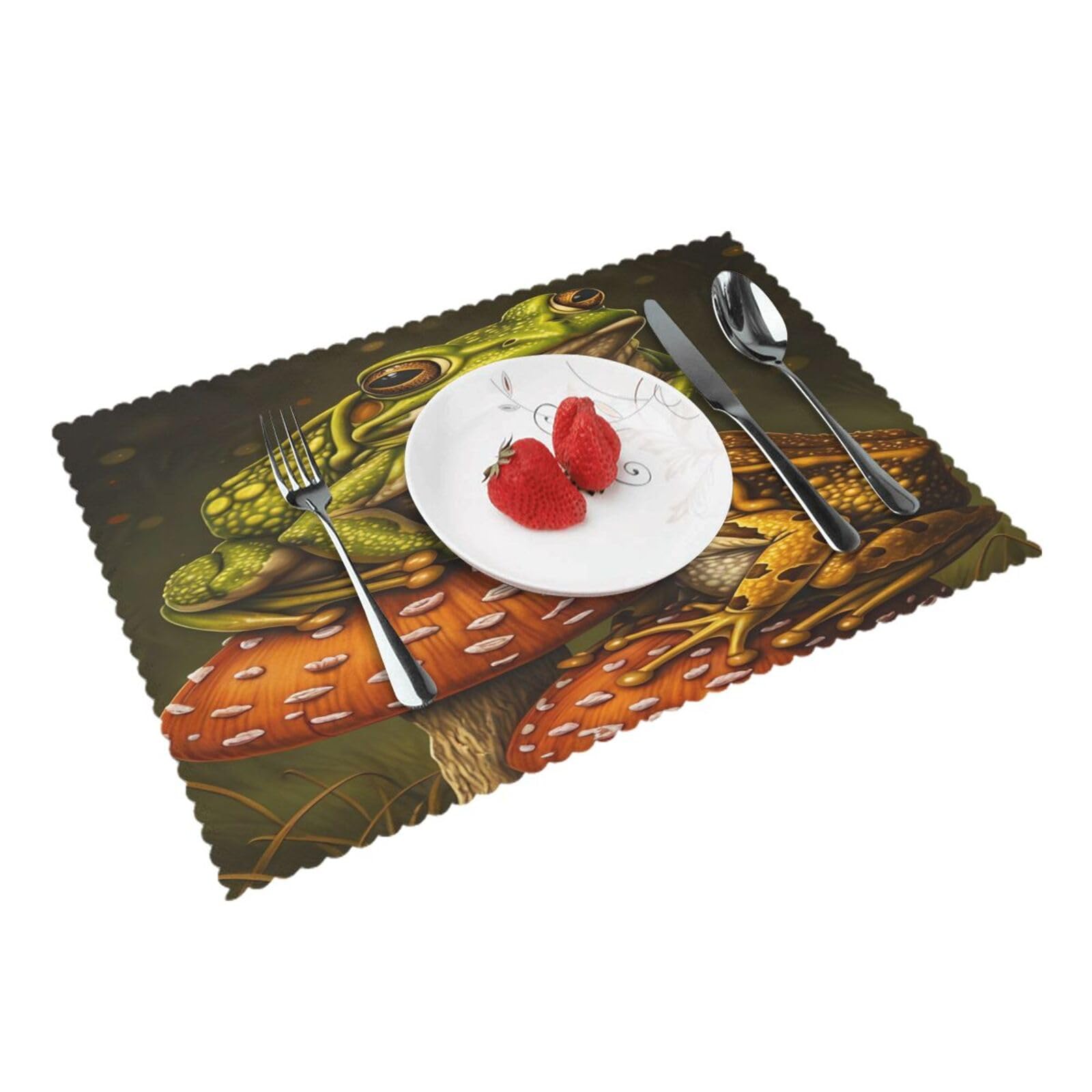 Retro Frog Mushroom Placemats Set of 4 Print Table Mats Place Mats Table Decor for Kitchen Dining 12X18 in