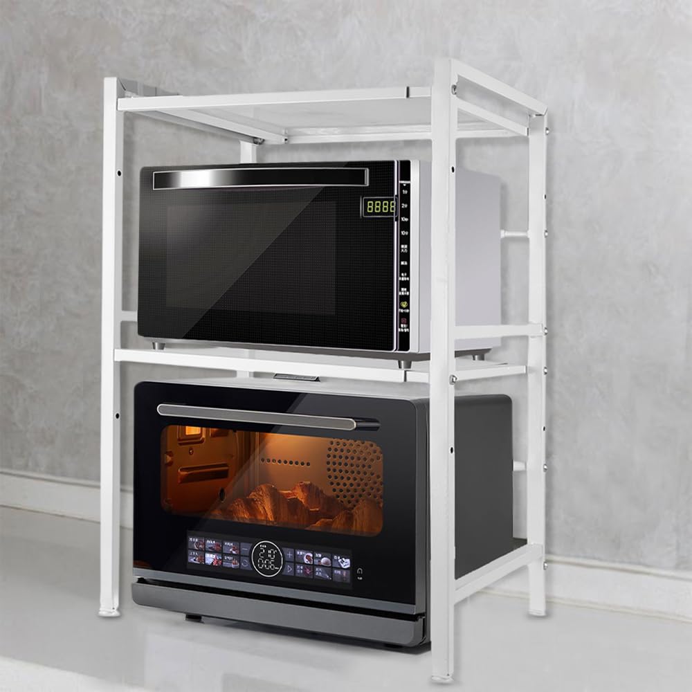 HUOLE Organiseur de Cuisine avec Espace de Rangement pour Micro-Ondes,Étagère à micro-ondes à 2 niveaux, plan de travail de cuisine support plaque adhésive, 40/64 * 36,5 * 78cm-blanc