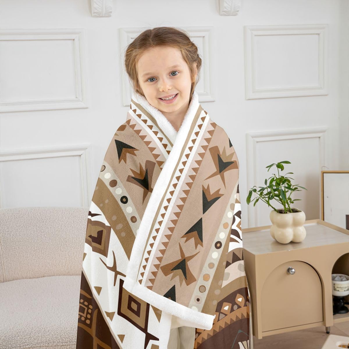 Feelyou Western Aztec Fleece Throw Blanket Boho Southwestern Sherpa Blanket for Kids Women Men Plush Fuzzy Rustic Country Twin 60"x80" Brown Khaki for Bed Couch Chair Living Room Bedroom Decor image 5