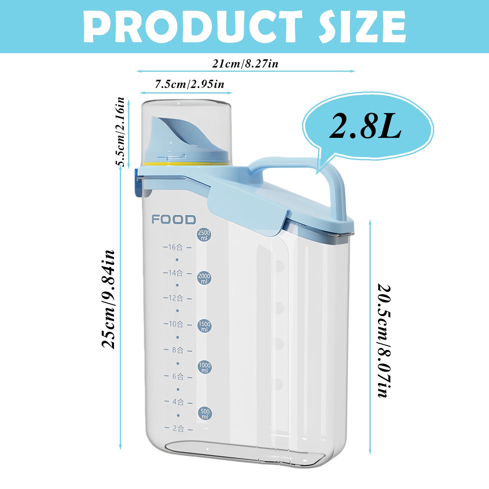 Récipient hermétique pour nourriture pour chat de 2,8 l : PP PS + PP + silicone Récipient de stockage de nourriture pour chien, stockage de détergent, pour stockage de nourriture pour animaux