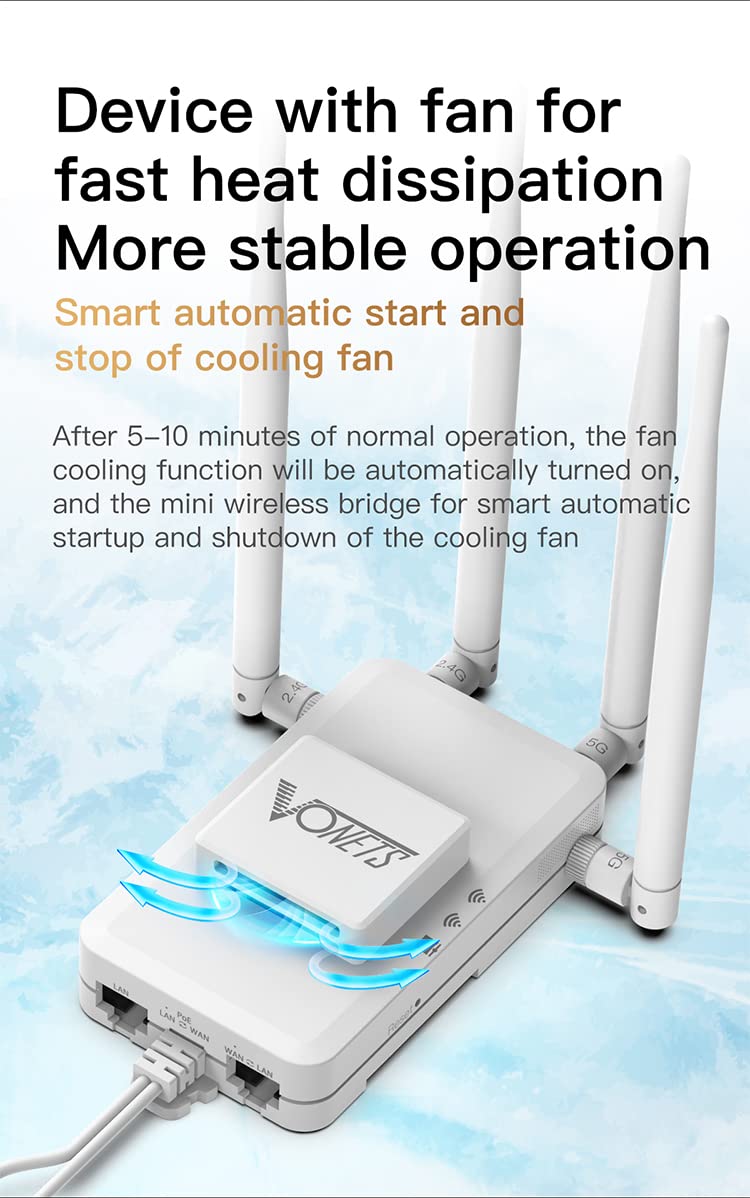 VONETS Gigabit WLAN Bridge WiFi Router bezprzewodowy repeater/Dual Band 2,4 GHz/5 GHz RJ45 WiFi Ethernet Adapter Range Extender, PoE/DC zasilany do DVR robotów przemysłowych urządzeń sieciowych IoT