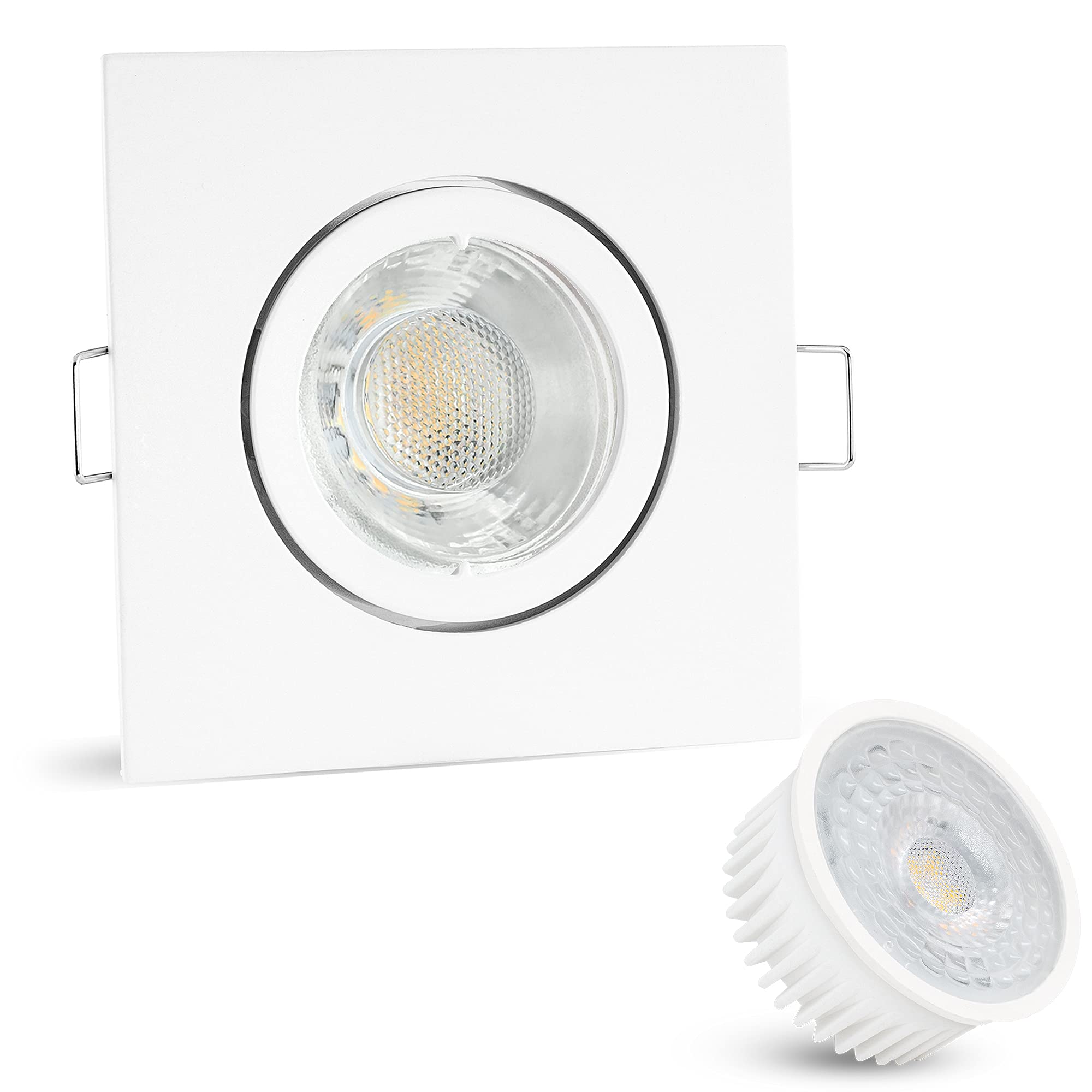 linovum Einbauspot 10er Set weiß eckig schwenkbar LED-Modul 4W neutralweiß | Zehn schwenkbare flache Deckenspots weiß eckig - neutralweiß, nur 36mm tief, ausrichtbar, ohne Trafo, inkl. LED-Modul