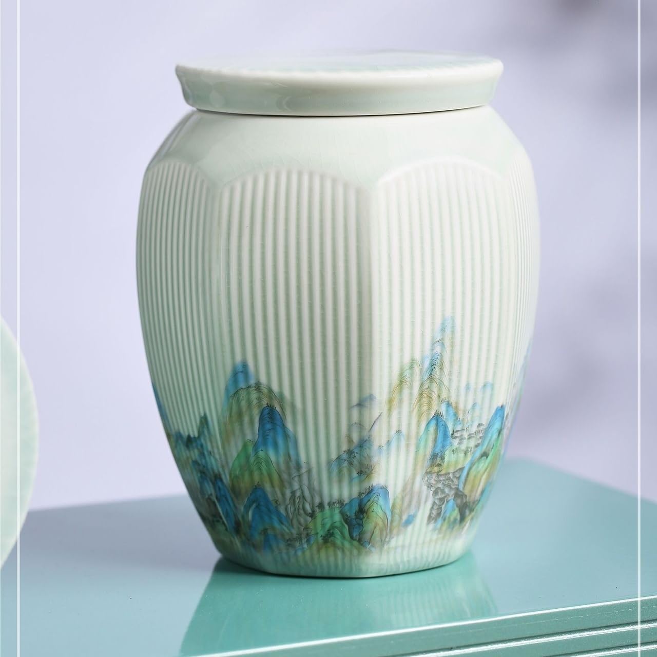 LYGSWDB Słoik na cukier Domowy ceramiczny szczelnie zamknię słoik Pojemnik do przechowywania herbaty luzem Słoik Retro chiński zestaw herbaty Podwójny słoik Pudełko na prezent Zestaw drewnianego