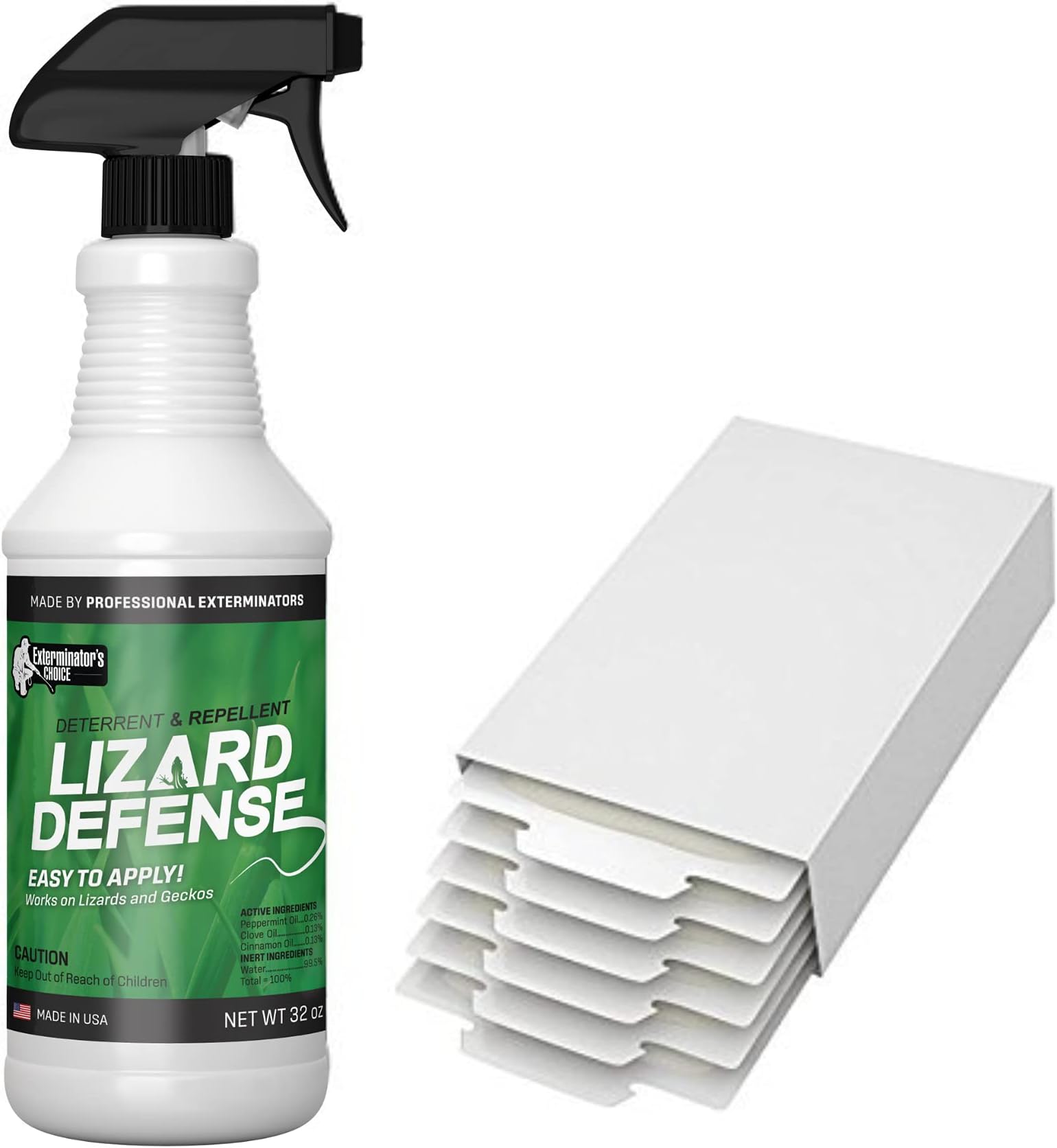 Exterminators Choice Lizard Spray Kit - 32 fl oz Spray & 6 Adhesive Boards - Oil Formula for Fast Lizard Control - Indoor & Outdoor Use - Safe Around Kids & Pets