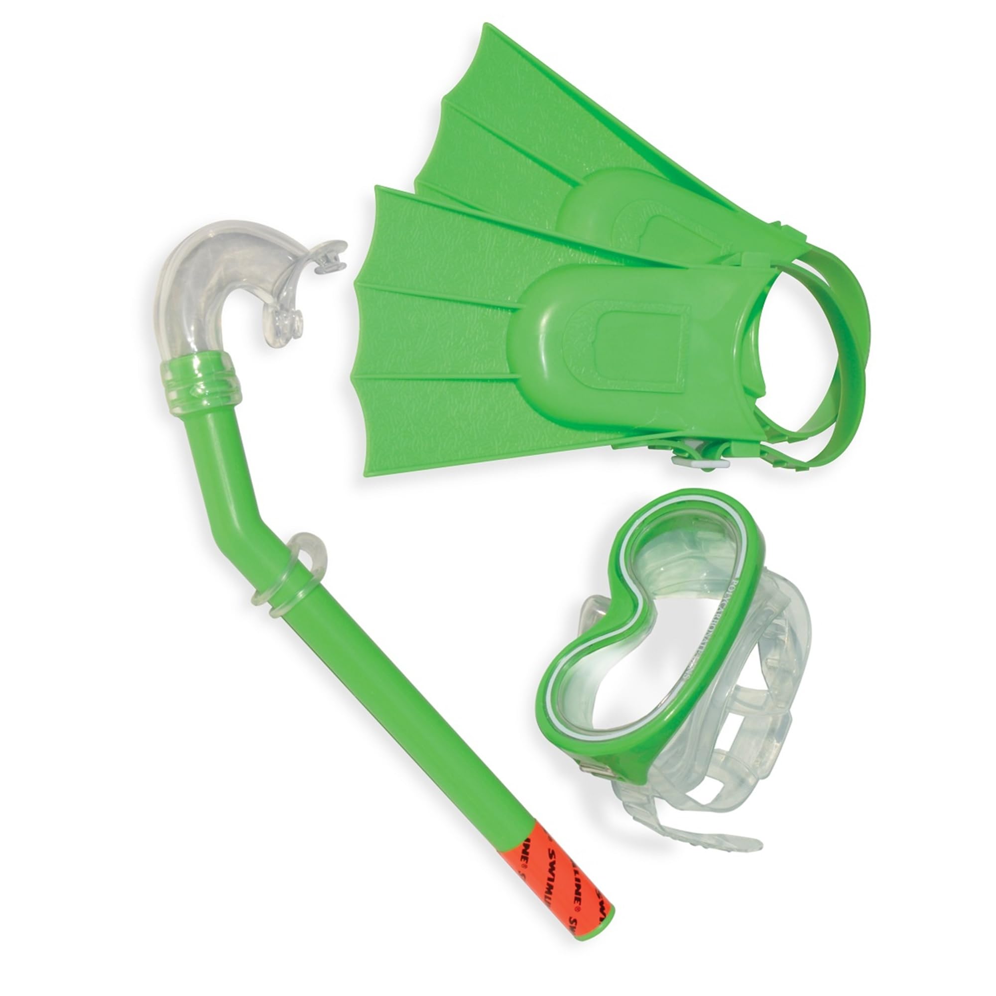 Set of 3 Green Recreational Mask, Snorkel and Fins for Children - 12.75