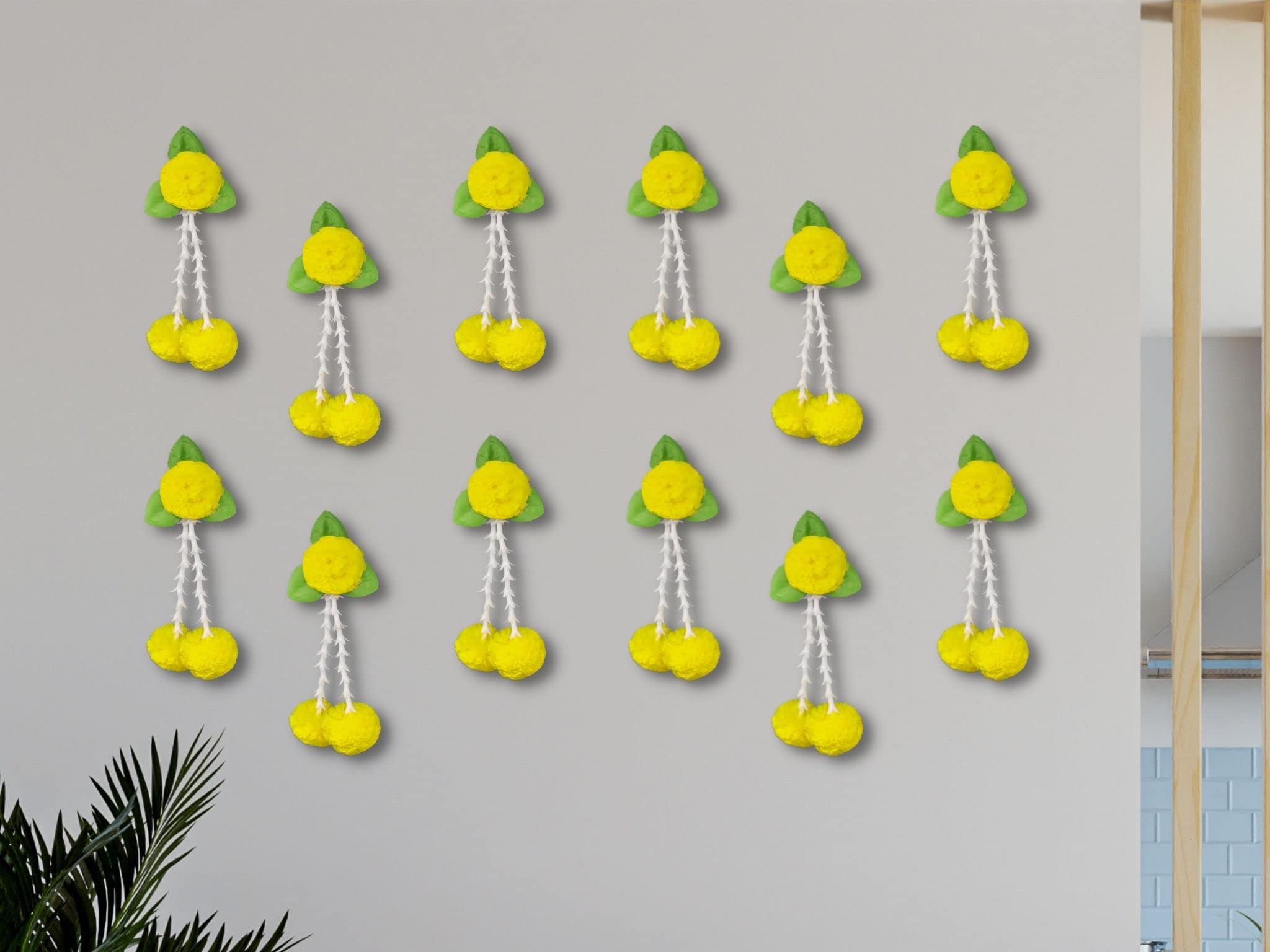 JH Gallery Plastic Artificial Flowers And Leaves Decoration At Home Easy Simple Backdrop Pack Of 12 Pcs (Yellow&Green) - Image 7 thumbnail