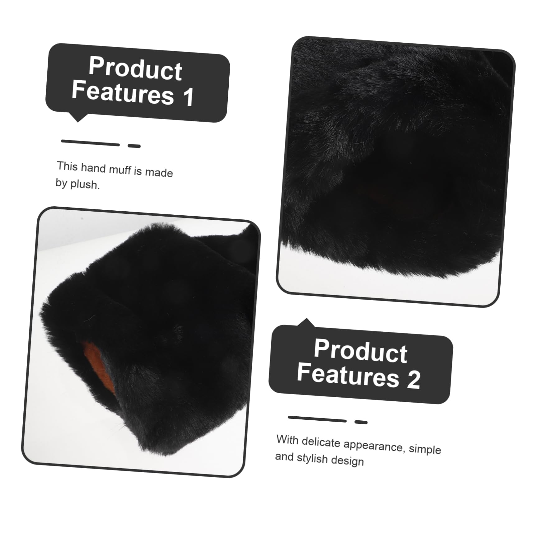 Toddmomy Manguito Térmico Negro De Punto Lana Cálido para Felpa Cálida De Invierno Forrado Bolsa Calienta Las Manos Guantes Chicas Accesorio Conejo Señoras Pelo Black Felpa Corta