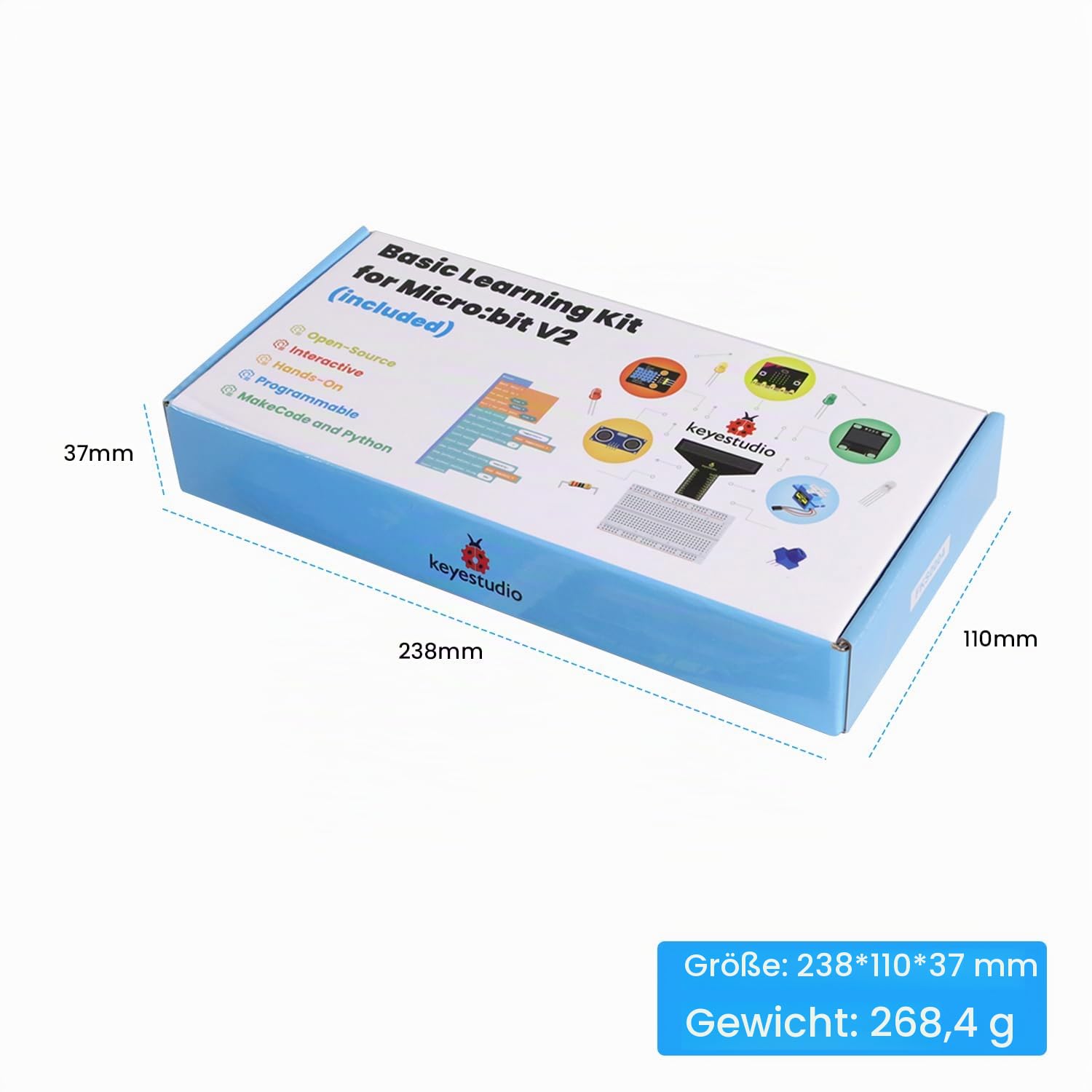 KEYESTUDIO BBC Microbit Starter Kit Sensor Module Kit with Micorobit V2 (include) for Micro bit V1, with MakeBlocks and Python Code, Detailed Online Tutorial, Example Projects