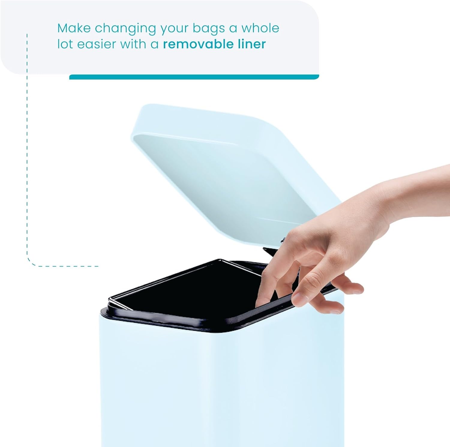 Home Zone Living 1.3 Gallon Small Bathroom Trash Can with Lid and Step Pedal, Stainless Steel Wastebasket with Slim Design for Home and Office, Powder Blue, 5 Liters