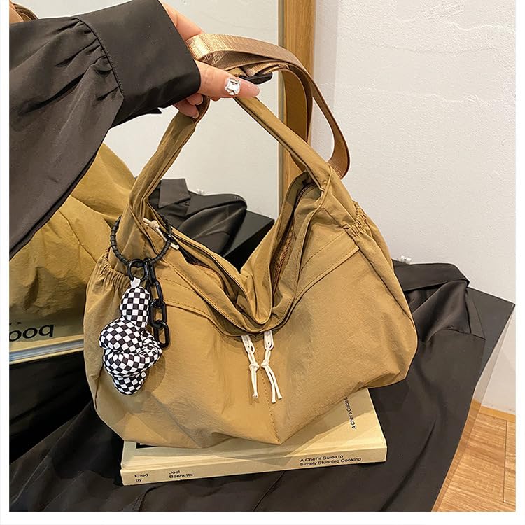 Image of ENOPINK Nylon Crossbody Bags for Women Trendy Crescent Shoulder Bags Lightweight Hobo Bags Purses Adjustable Straps (Brown)