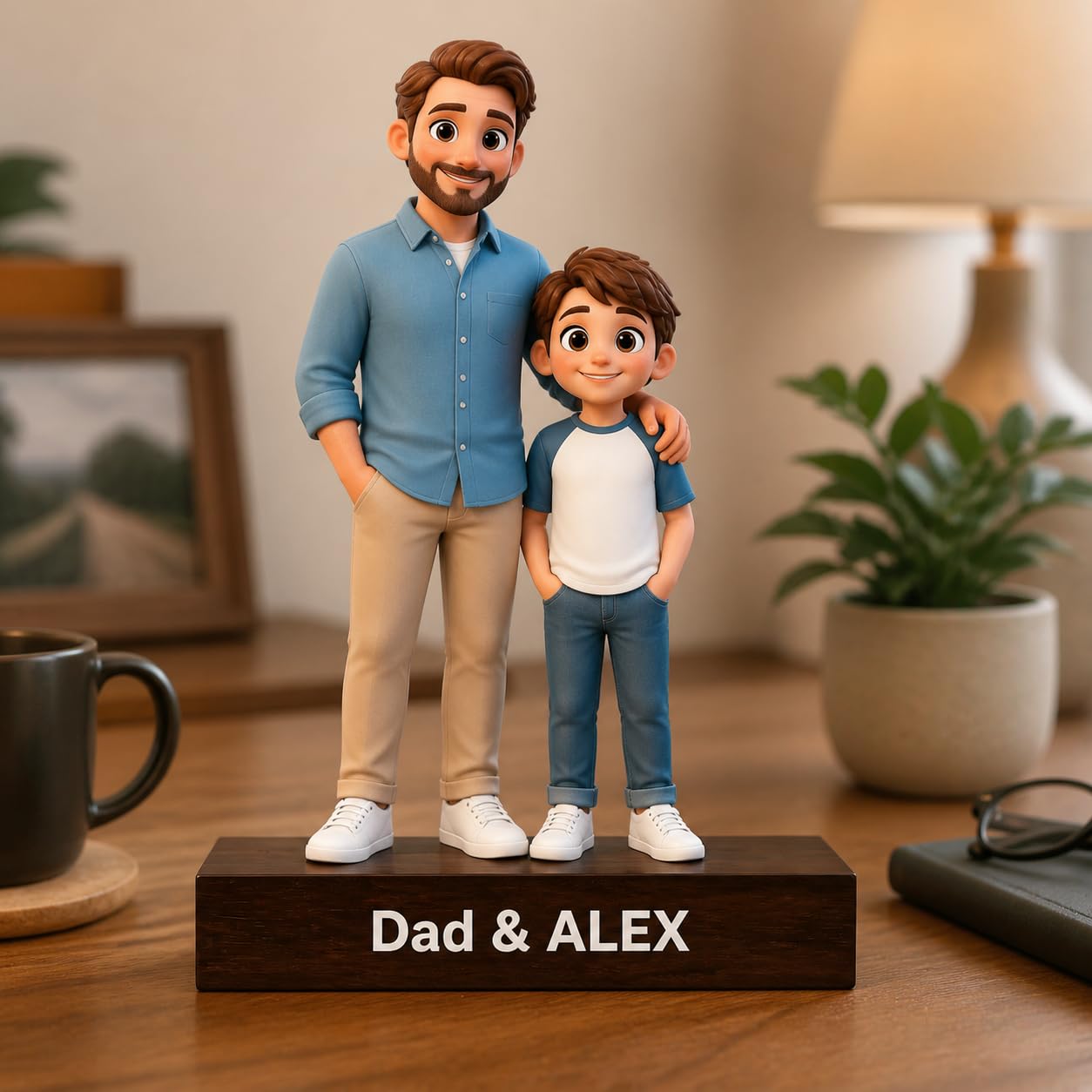 VEELU Personalised Figurines Dad Gifts from Daughter Son Custom 3D Figurine from Photo Desk Decor Plaque Unique Gift for Father's Day Birthday Anniversary for Men Uncle Grandpa Husband Family