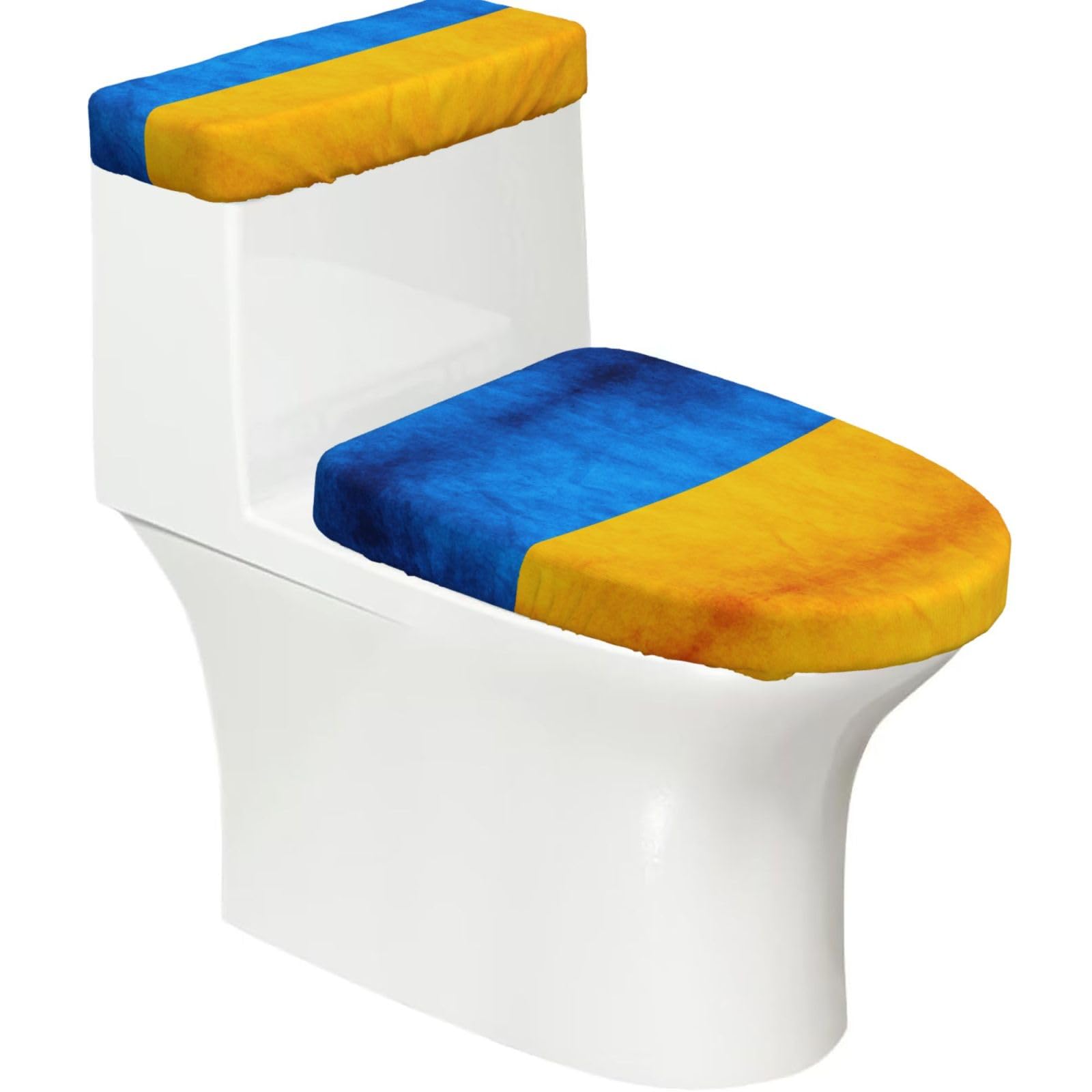 Ukrainian Flag Print Stretch Toilet Covers Set, Polyester Covers Replacement For Fits Most Size Lids Bathroom Decor