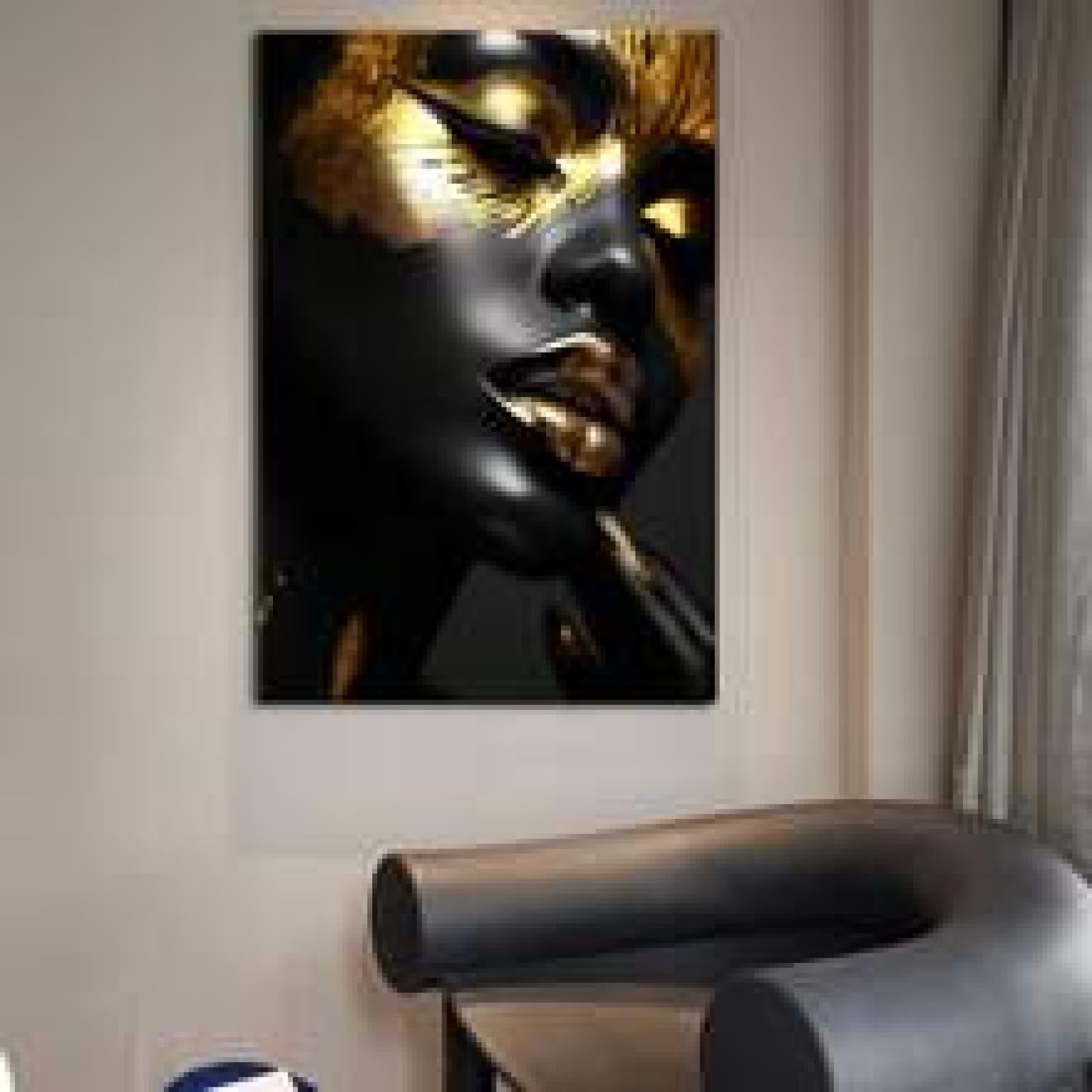 Portrait femme africaine noir et or grand format pour mur vide salon - 8