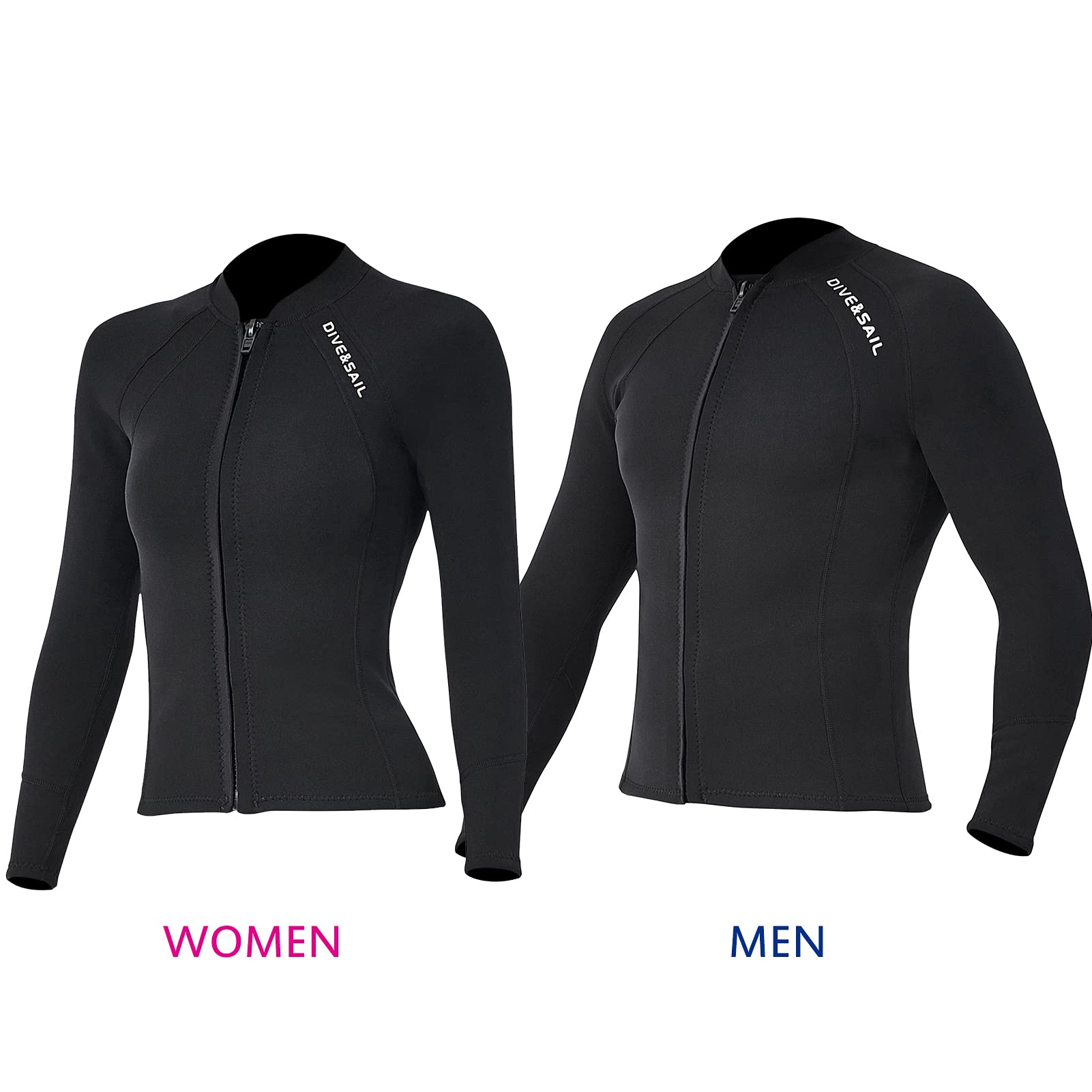 HUIOP 2mm Neoprene Uomo Donna Top da Sub con Cerniera Frontale Mute Giacca a Maniche Lunghe Top Muta per Snorkeling Diving Surf Sport Acquatici Nuoto,Muta