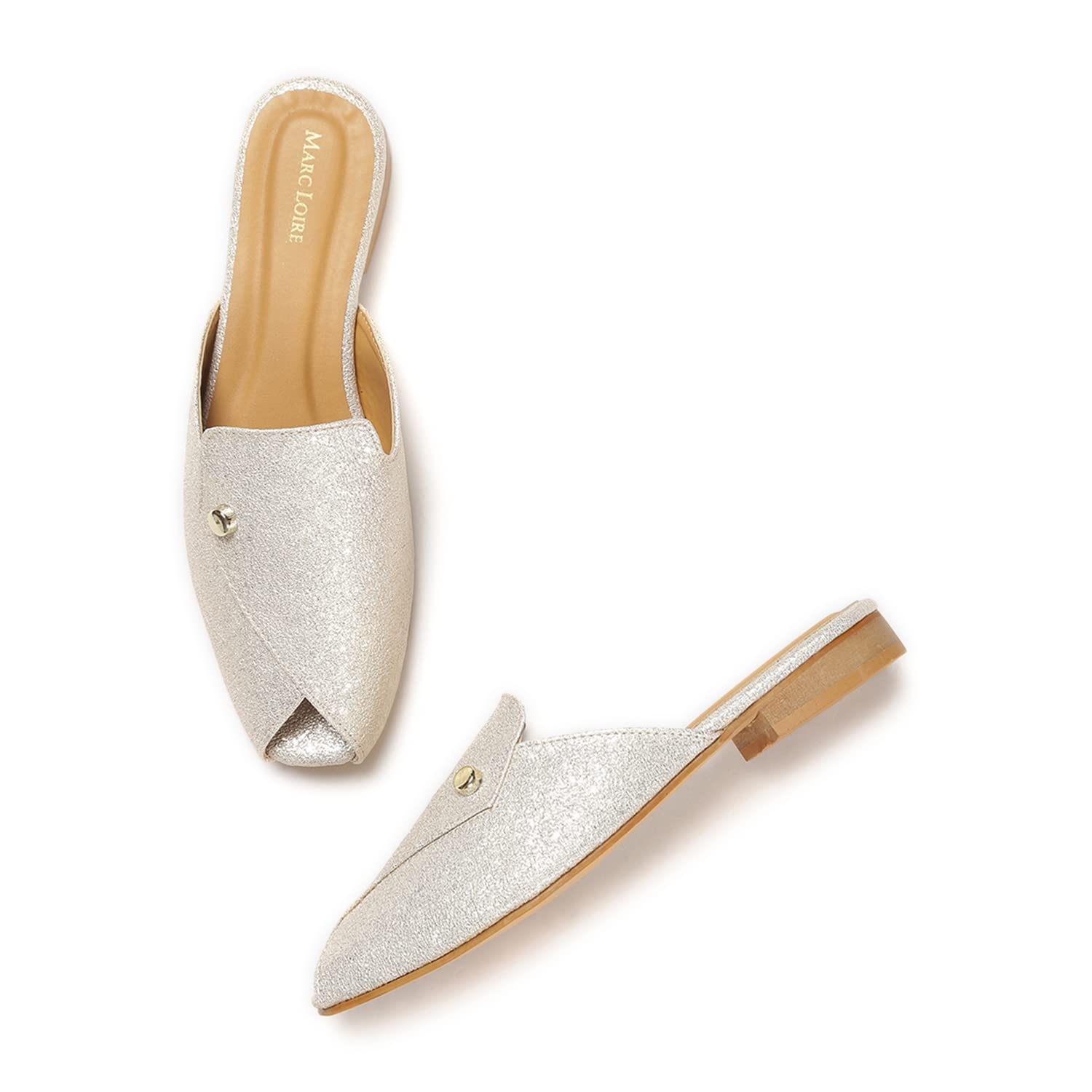 Marc Loire Womens Glittered Smart Casual Slip on Mules Flat Chappals (Gold, 7) (B09TTBQ12P) Amazon Price History, Amazon Price Tracker
