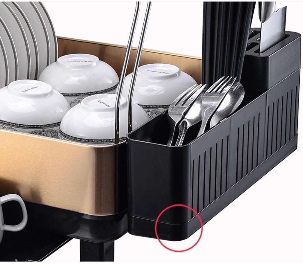 Drain Rack Kitchen Dish Drainer Simple Kitchen Compact Steel Frame Dish Rack with Swivel -Proof Stainless, Grey Plastic