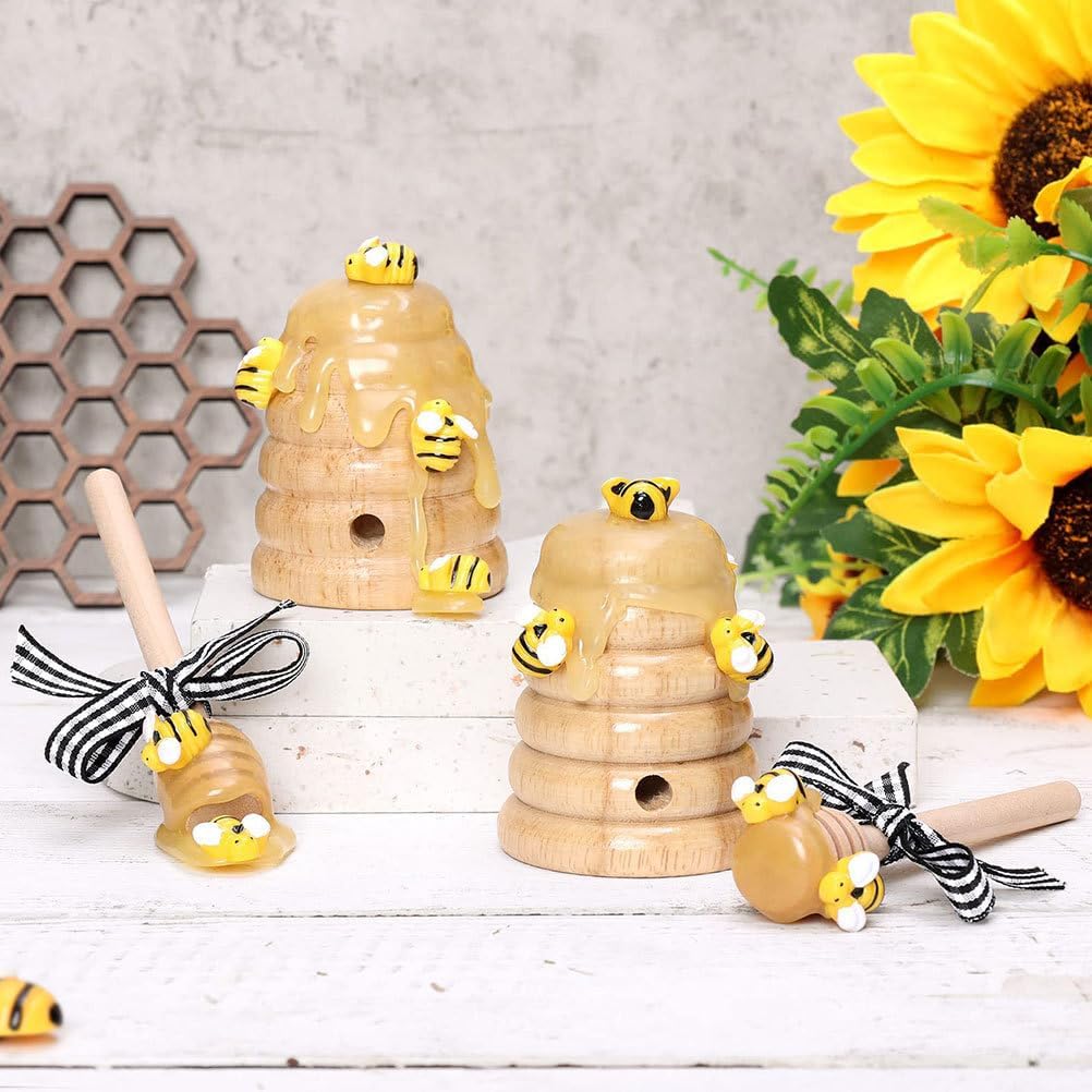 Amosfun Honeycomb Decoration Set 2 Pack Beehive and Dipper Ornaments for Bee Festival Tiered Tray Farmhouse Kitchen Display 2.20X2.20X1.96In