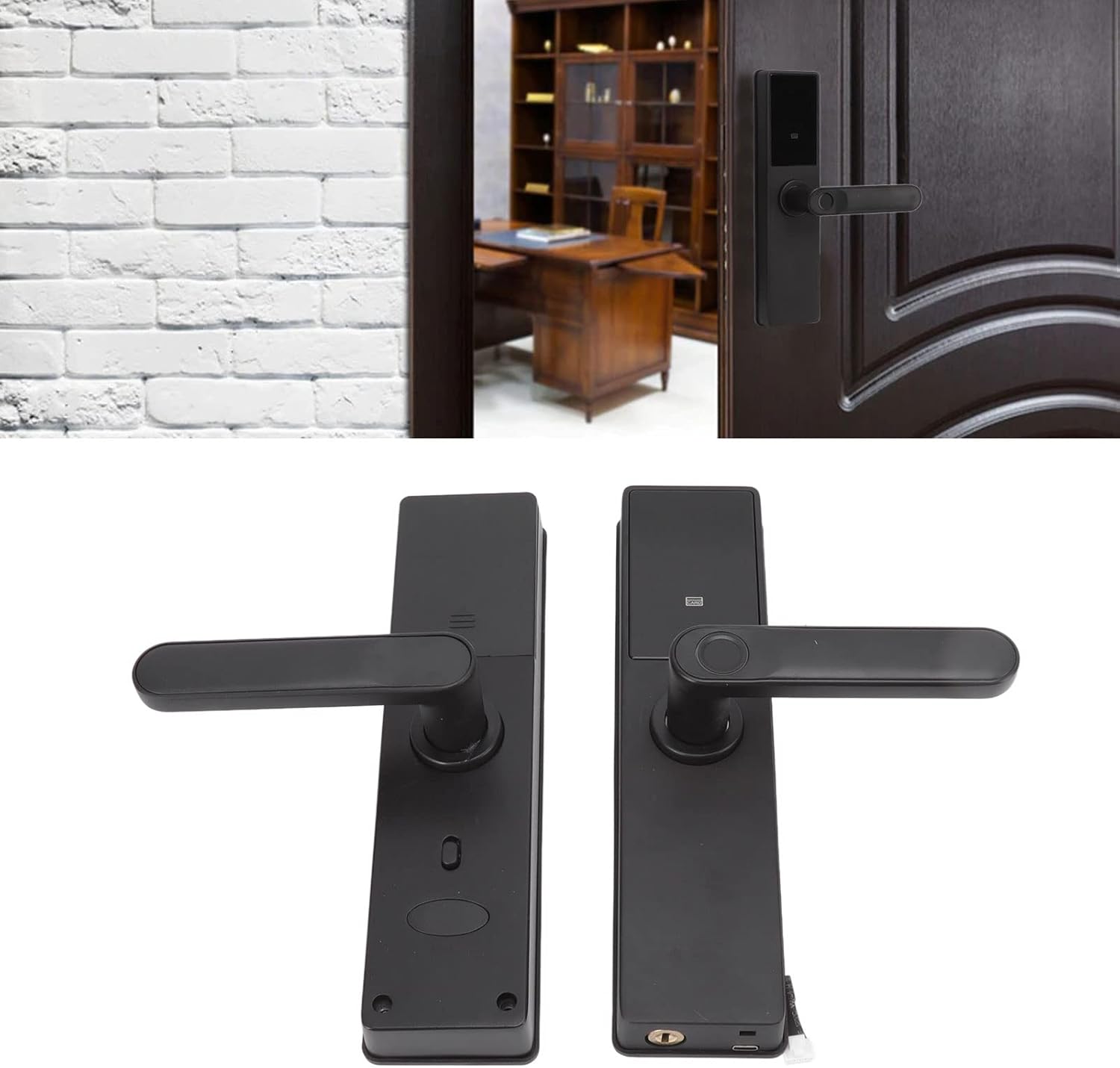 Smart Door Lock 6V WiFi Enabled, 5-in-1 Keyless Access with Fingerprint and APP Control, Zinc Alloy Black Electronic Combination Lock for Home Hotel Office