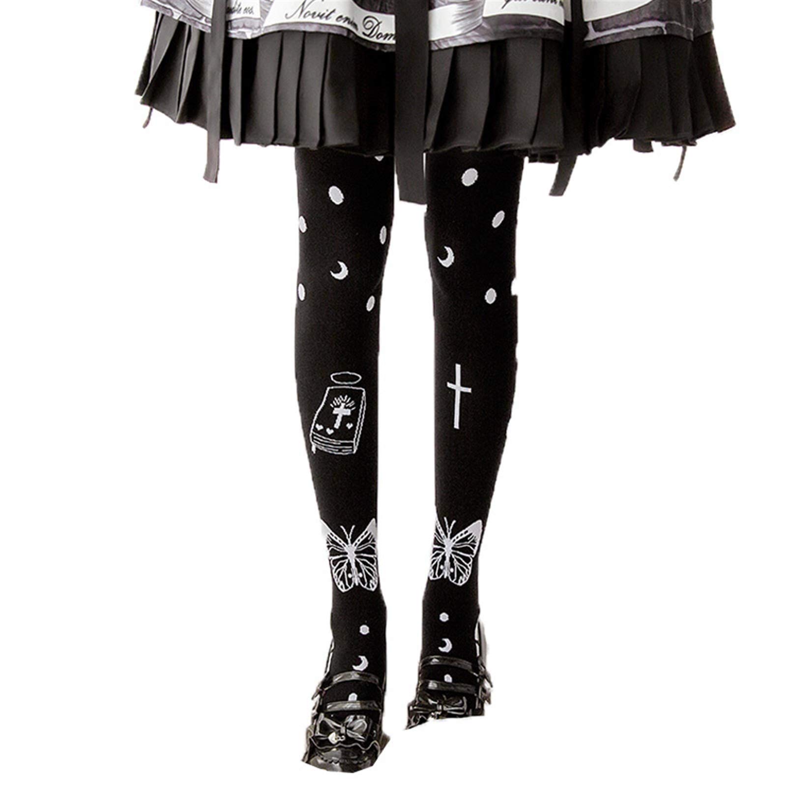 Original Lolita Socken Schwarze Strickstrümpfe über den Kniesocken Lolita Harajuku Nette gotische Socken Warm (Color : A, Size : M)