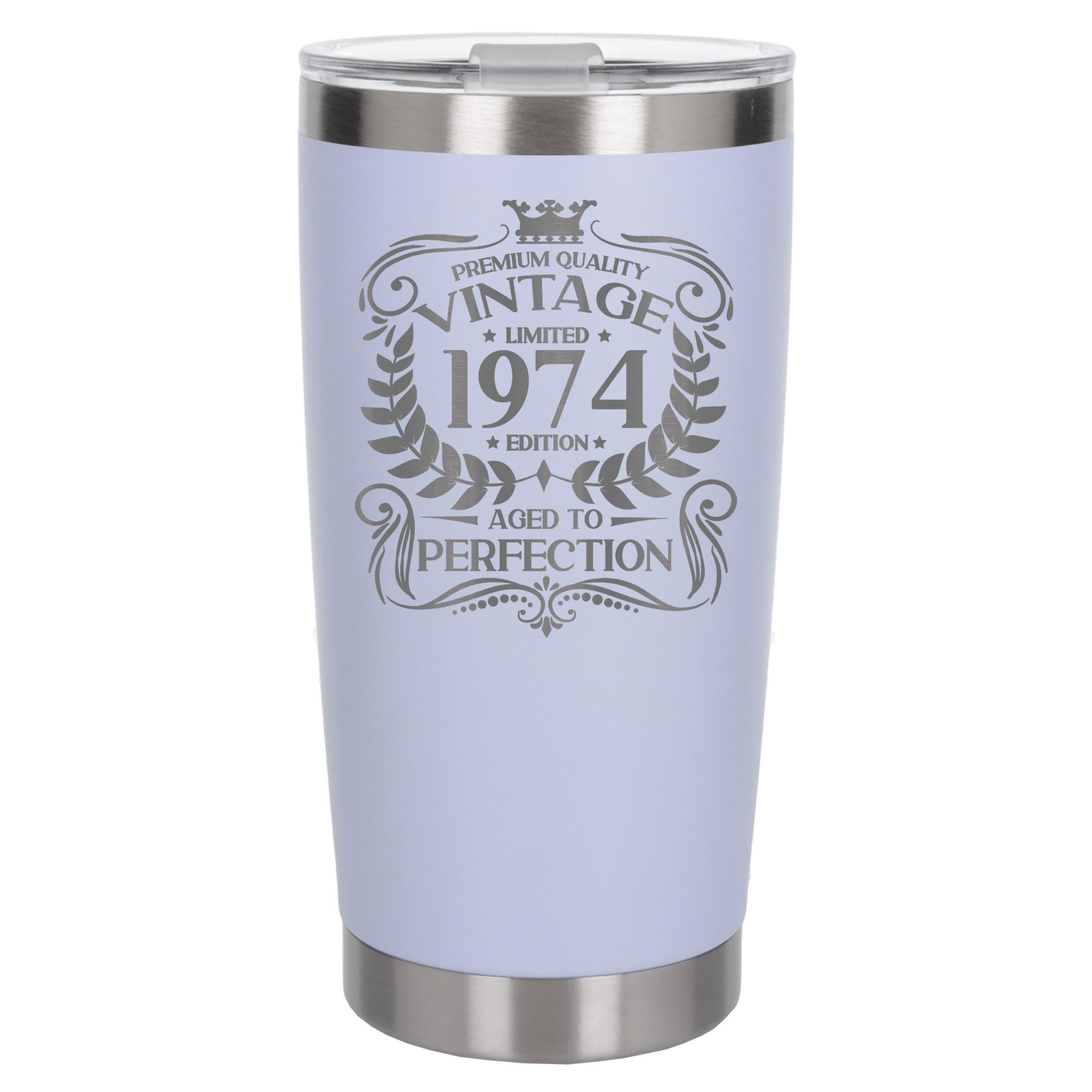 Always Looking Good 52nd Birthday Gift Vintage 1974 Aged to Perfection Engraved Insulated Travel Mug Present for 52 Year Old White Thermal Coffee Flask Travel Mugs with Lids