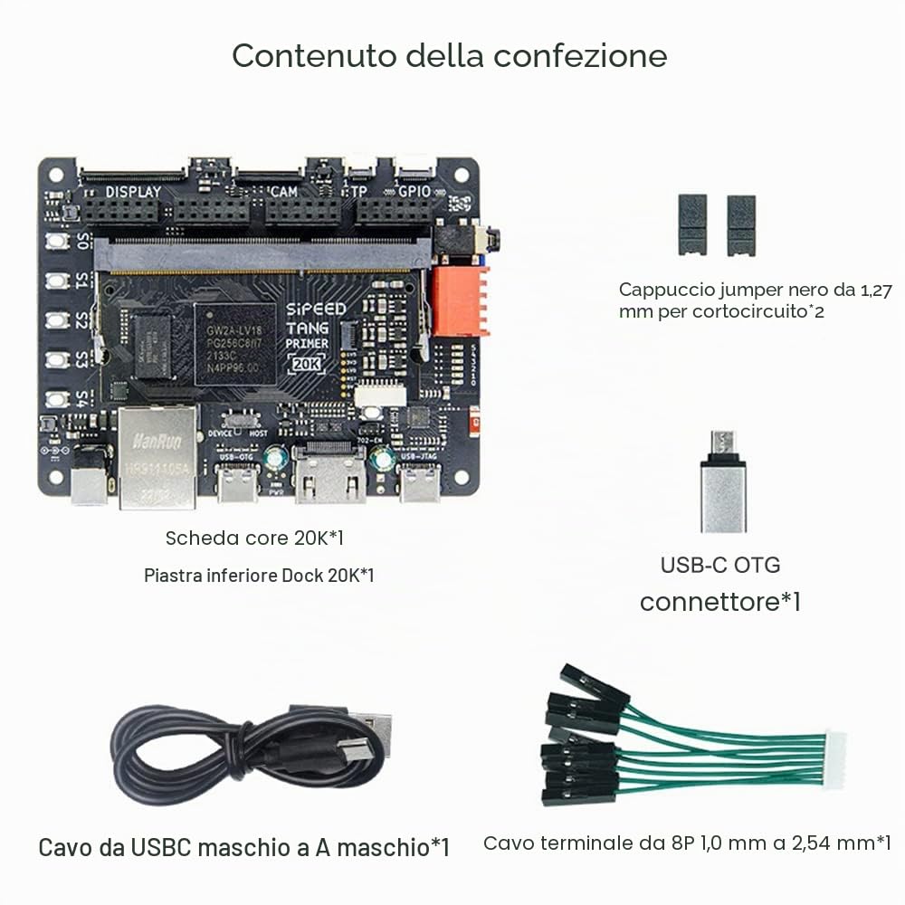 youyeetoo Sipeed Tang Primer 20K FPGA Scheda di sviluppo MCU, con LUT4, Porta PMOD *4, per RISC-V e sviluppo embedded (con Dock scheda esterna)