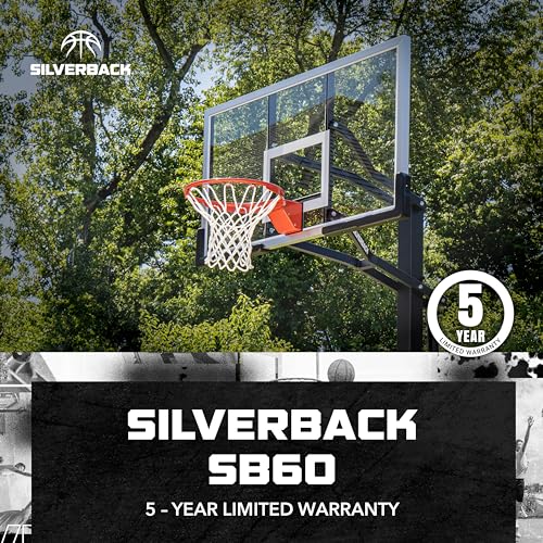 Image of Silverback Height Adjustable In-Ground Basketball Hoop with Tempered Glass Backboard, Pro-Style Breakaway Rim & Backboard Pad