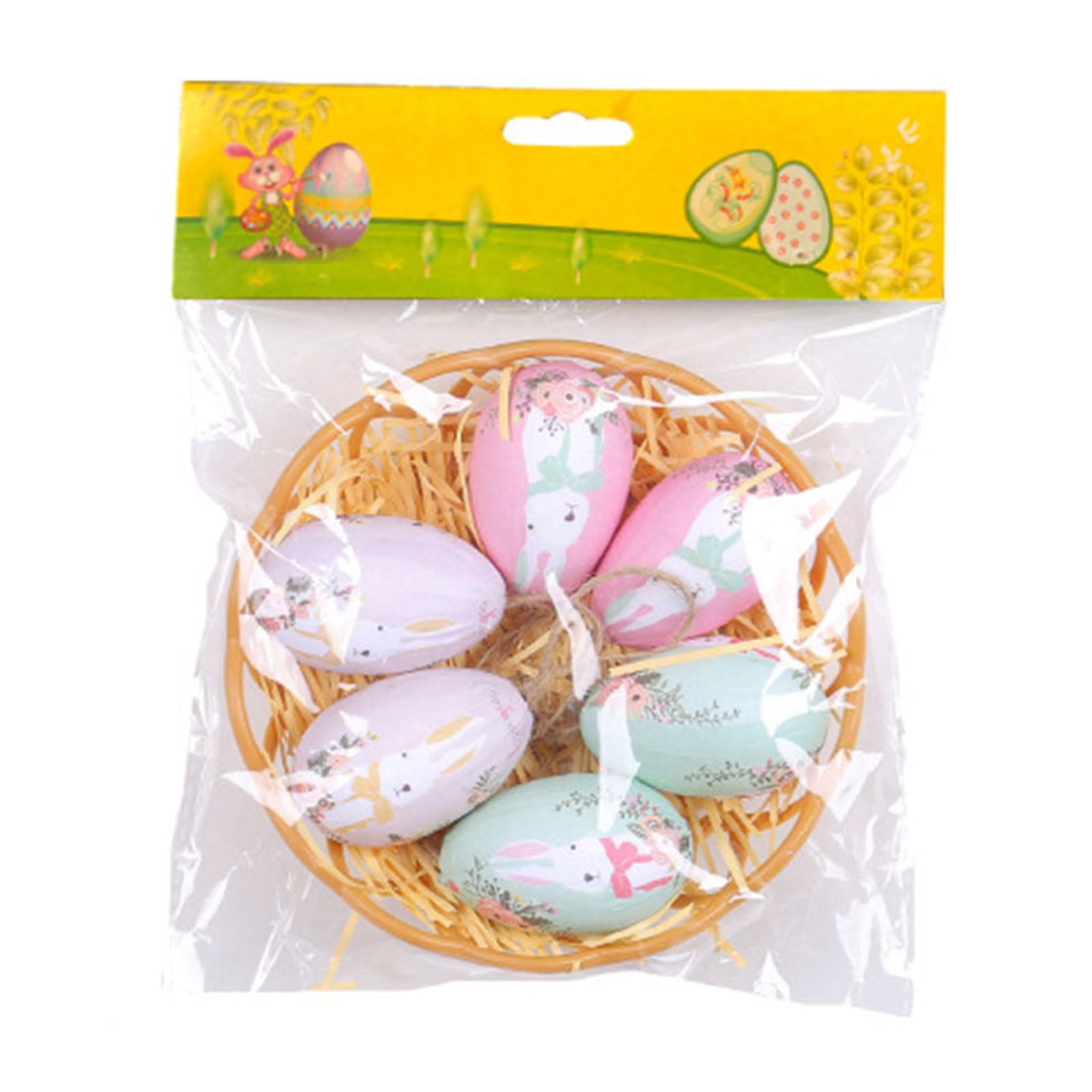 Tsophreniq Colorful Easter Eggs Painting Foam Eggs Pendant for Happy Easter Party Home Hanging Decoration Wreath Gift Foam