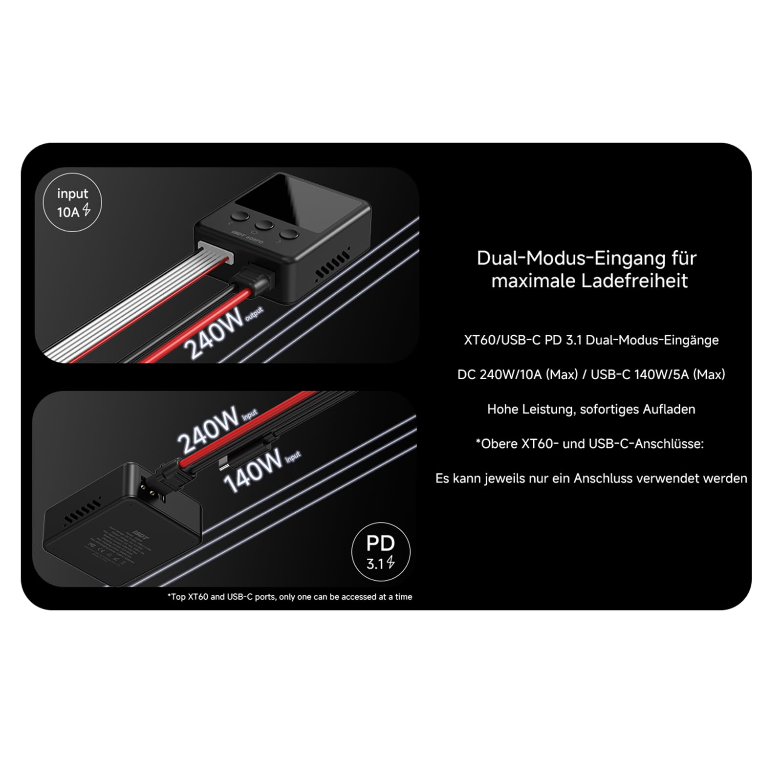 ISDT 608PD Smart Digitales Lipo Ladegerät,DC 240W/10A USB C 100W/5A für RC-Akkus,Universal Balance Discharge Ladegerät für Life/Lilon/LiPo/LiHV (1-6S),NiMH(1-16S),Pb (1-12S) Akkus