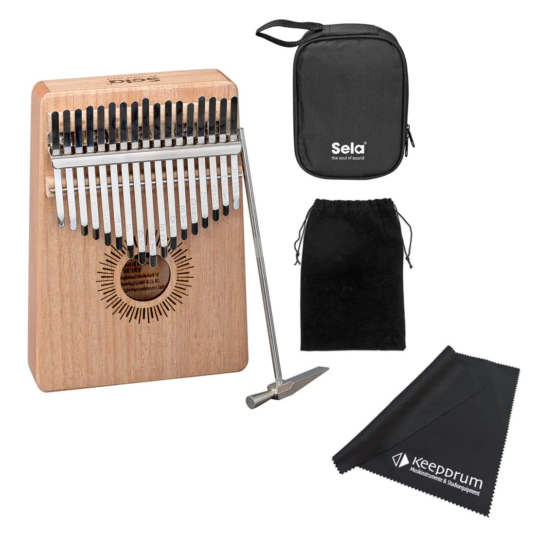 Sela SE245 Kalimba Mogano 17, Percussioni Strumento Musicale + panno in microfibra Keepdrum