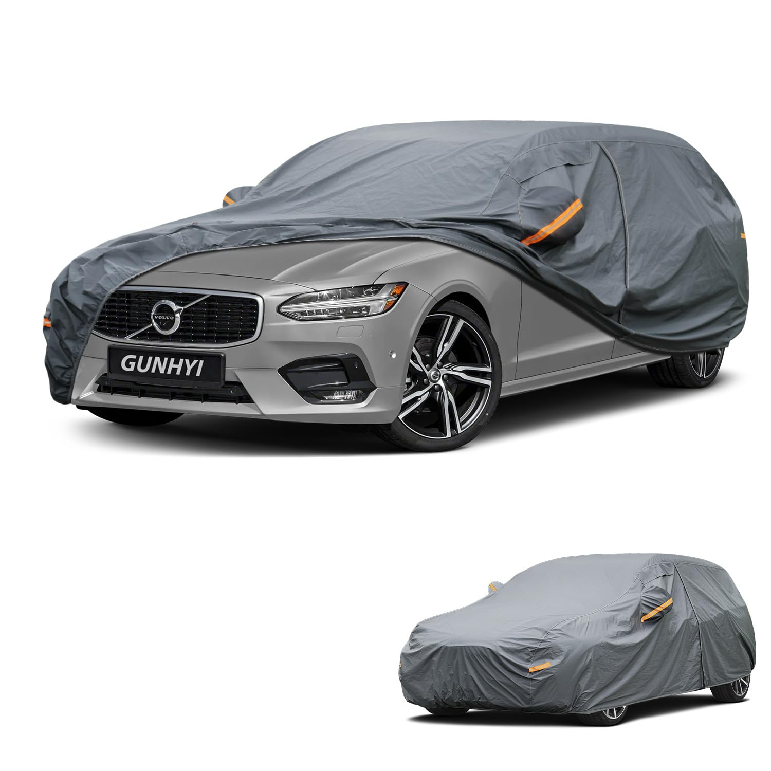 GUNHYI Premium Car Cover Custom Fit Volvo V90, 16 Layers Heavy Duty Car Cover Waterproof All Weather with Zipper Door for Sun Rain Snow Dust Uv Protection