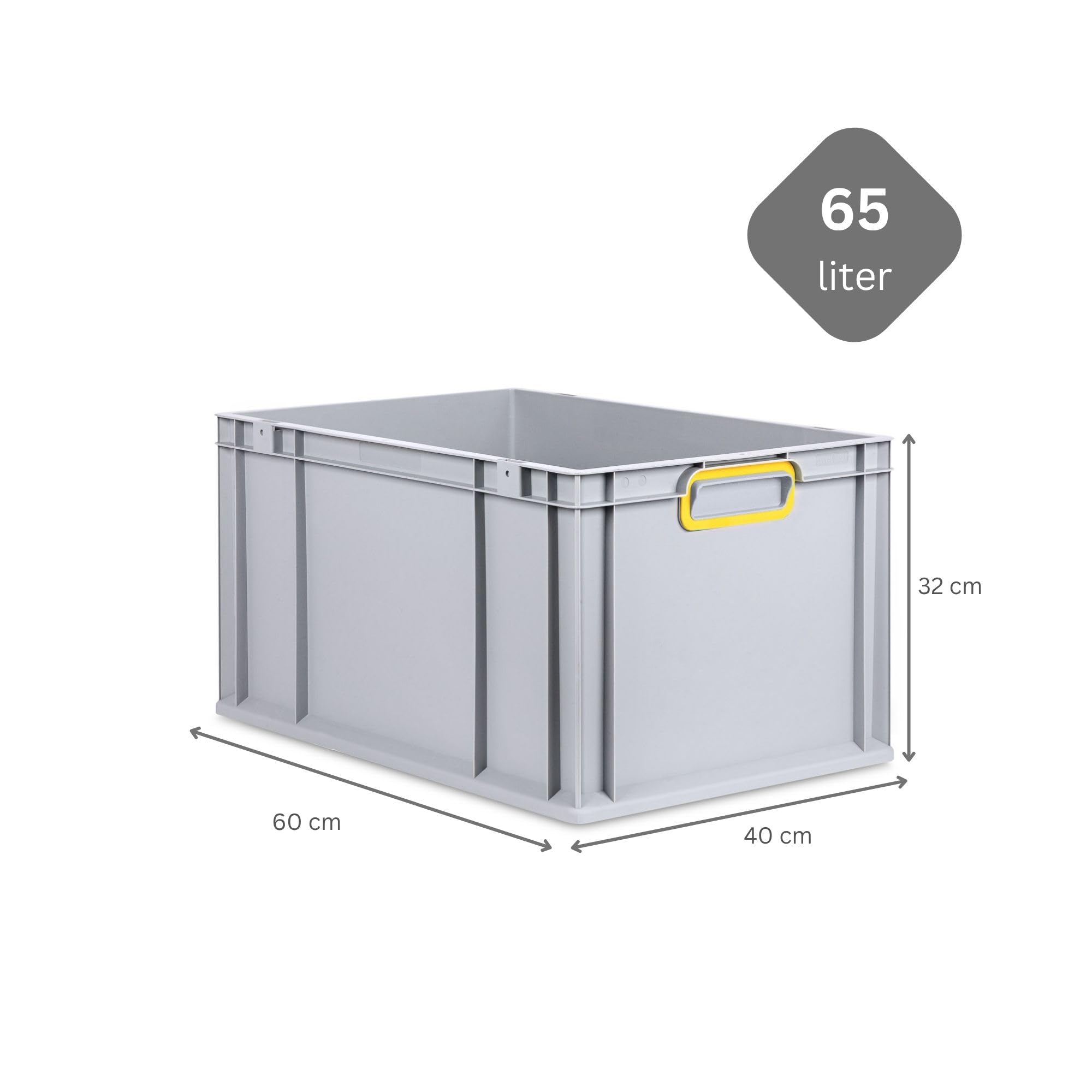 SET SUPER ÉCONOMIQUE 5x Bac Euro NextGen Color avec couvercle d'appui et fermetures à glissière | HxLxP 32x40x60cm, 65 litres | Poignées jaunes fermées, fond renforcé | Eurobox boîte industrielle